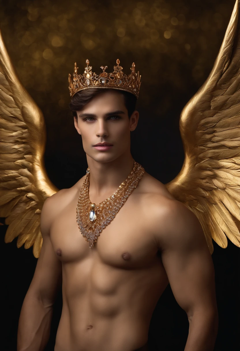 Homem romano realista beleza masculina nariz fino labios carnudos queixo qyadrado diamante. With angel wings on golden heads