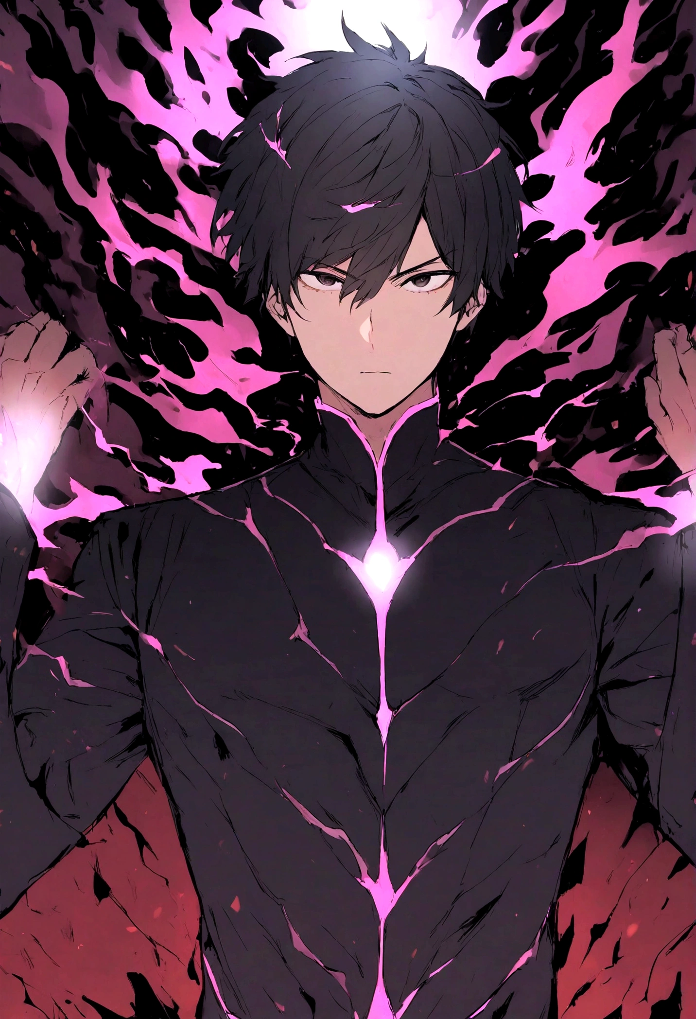 Male, Black hair, Black eyes, Void powers, short hair.