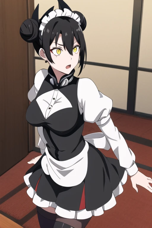 1girl,AgentNormal,double bun,maid,sangvis ferri,yellow eyes, black hair