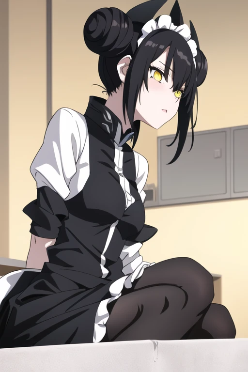 1girl,AgentNormal,double bun,maid,sangvis ferri,yellow eyes, black hair