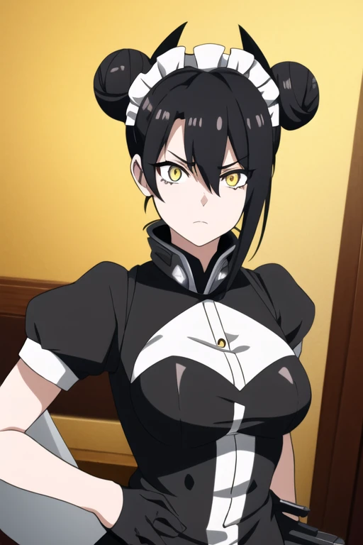 1girl,AgentNormal,double bun,maid,sangvis ferri,yellow eyes, black hair