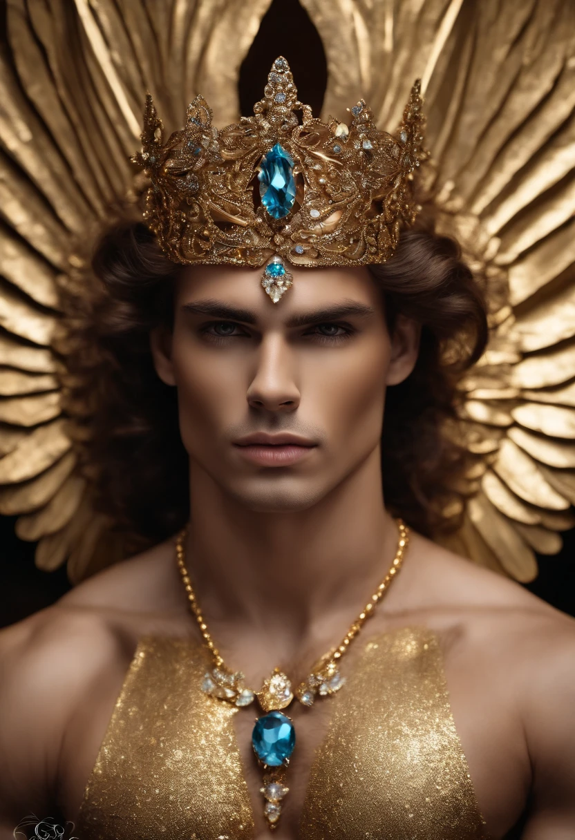 Homem romano realista beleza masculina nariz fino labios carnudos queixo qyadrado diamante. With angel wings on golden heads