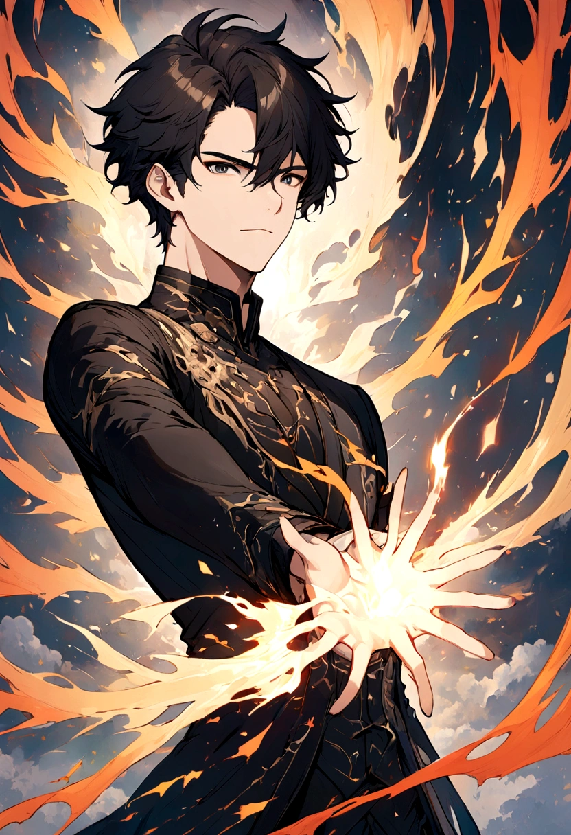 Male, Black hair, Black eyes, Void powers, short hair.