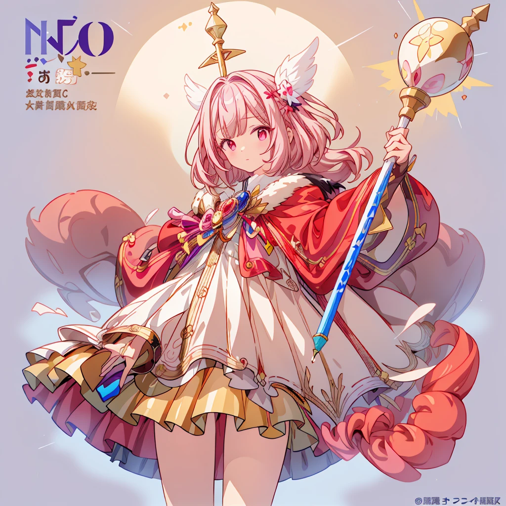 One girl、(masterpiece, highest quality、Official Art、The best configuration、Award-winning works), (Thin Hair), Very detailed, Anime Style, alone, full length, Concept Art,Magical girl Big hat Cape, Magic stick, Super huge, Tall and stylish, Very large.、White Background, full lengthに立って, Floating in the sky,fsgzisksk