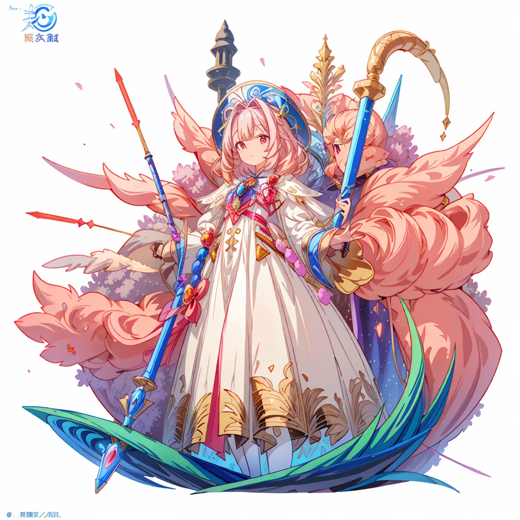 One Girl、(masterpiece, Highest quality、Official Art、Optimal Configuration、Award-winning works), (Thin Hair), Very detailed, Anime Style, alone, full length, Concept Art,Magical girl　Big hat　Cape, Magic stick,  Super huge, Tall and stylish, Very large.、White Background, full lengthに立って, Floating in the sky,fsgzisksk