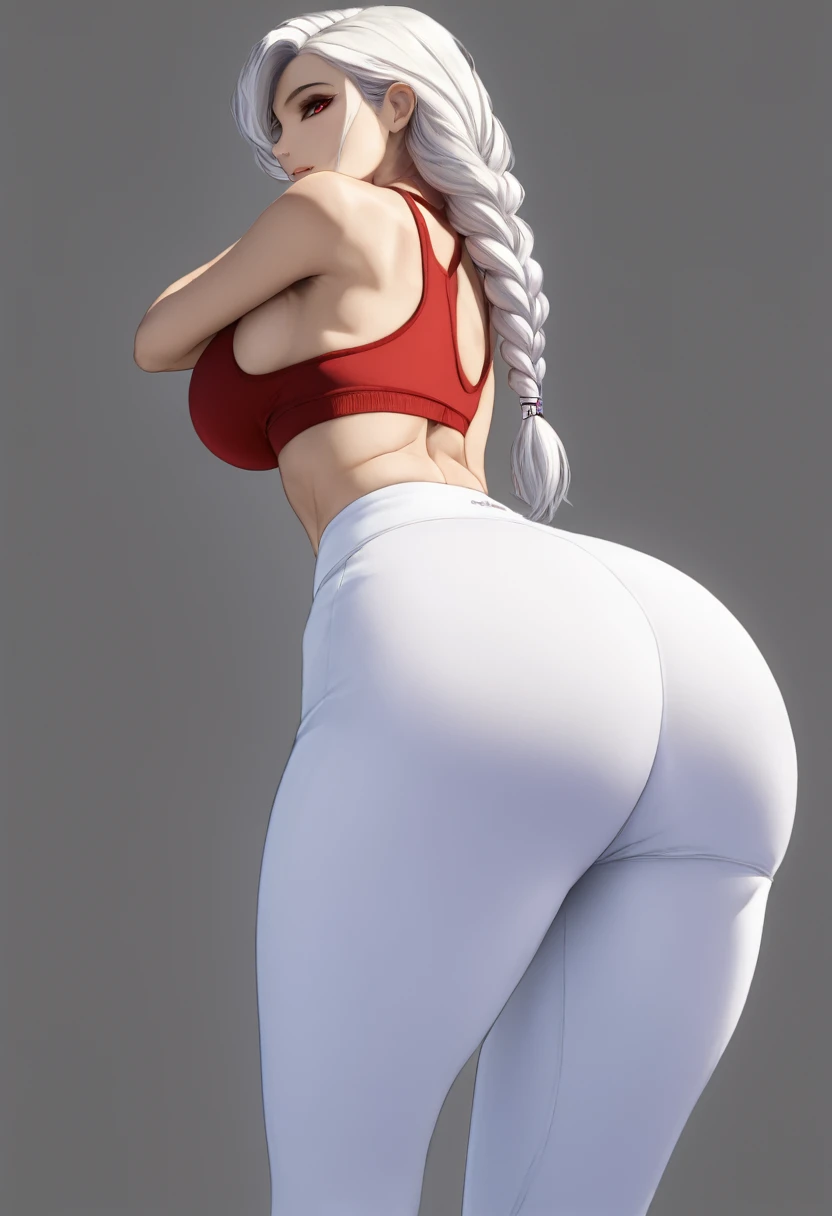 detailed illustration (side view),dynamic angle,ultra-detailed, illustration, pose for the camera, smiling at viewer, clean line art, shading, anime, detailed eyes, detailed face, beautiful face, dramatic lighting,detailed illustration, dynamic angle, ultra-detailed, illustration, 1girl, late 20’s year old, sensual face, gorgeous face,
Beautiful woman, long thick white hair, hair in intricate braids, wearing white and red sports bra, wearing red and white hot pants, wearing short shorts, showing a deep cleavage, long hair, long hair reaching lower back, ara ara energy, wide hips, looking down at viewer, breedable, milf body, hyper sexualized, massive breasts, massive ass, holding breasts in hands