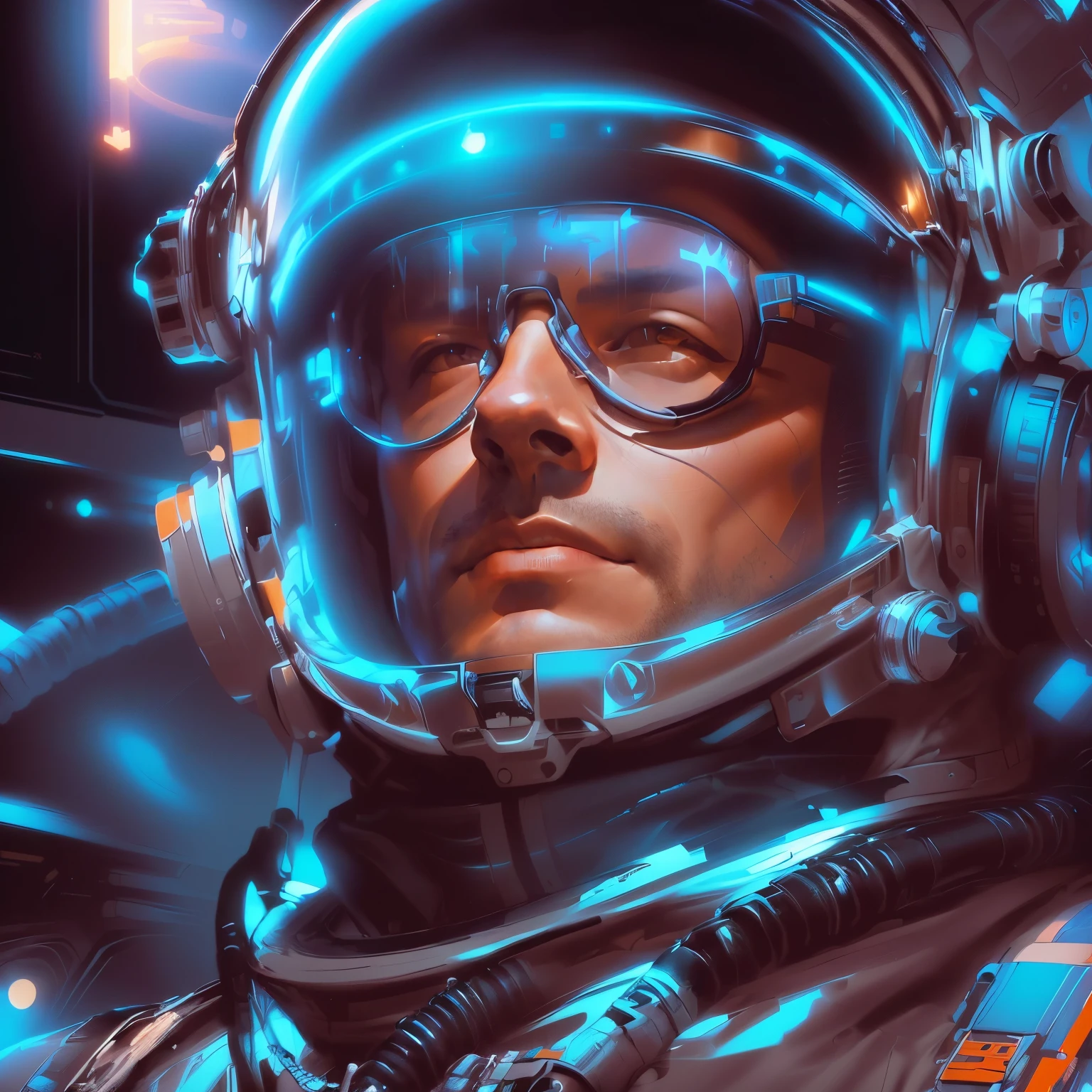 arafed image of a man in a space suit and goggles, martin ansin artwork portrait, sci - fi pilot, artgerm jsc, stunning digital illustration, portrait of astronaut, portrait of an ai astronaut, epic portrait illustration, wojtek fus, artgerm craig mullins, martin ansin, artgerm and craig mullins, detailed astronaut