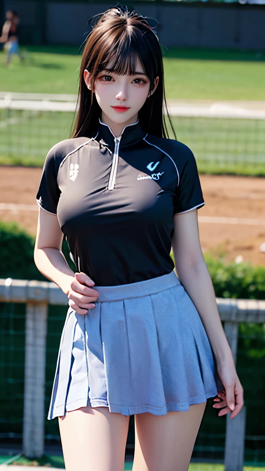 （Very delicate and beautiful：1.2）super model,,Big Breasts,Beautiful breasts,voluptuous,【bike shorts】,,【3girls】,,highest quality, High resolution, 8K,Kick in a hurry,Tennis Wear.mini skirt