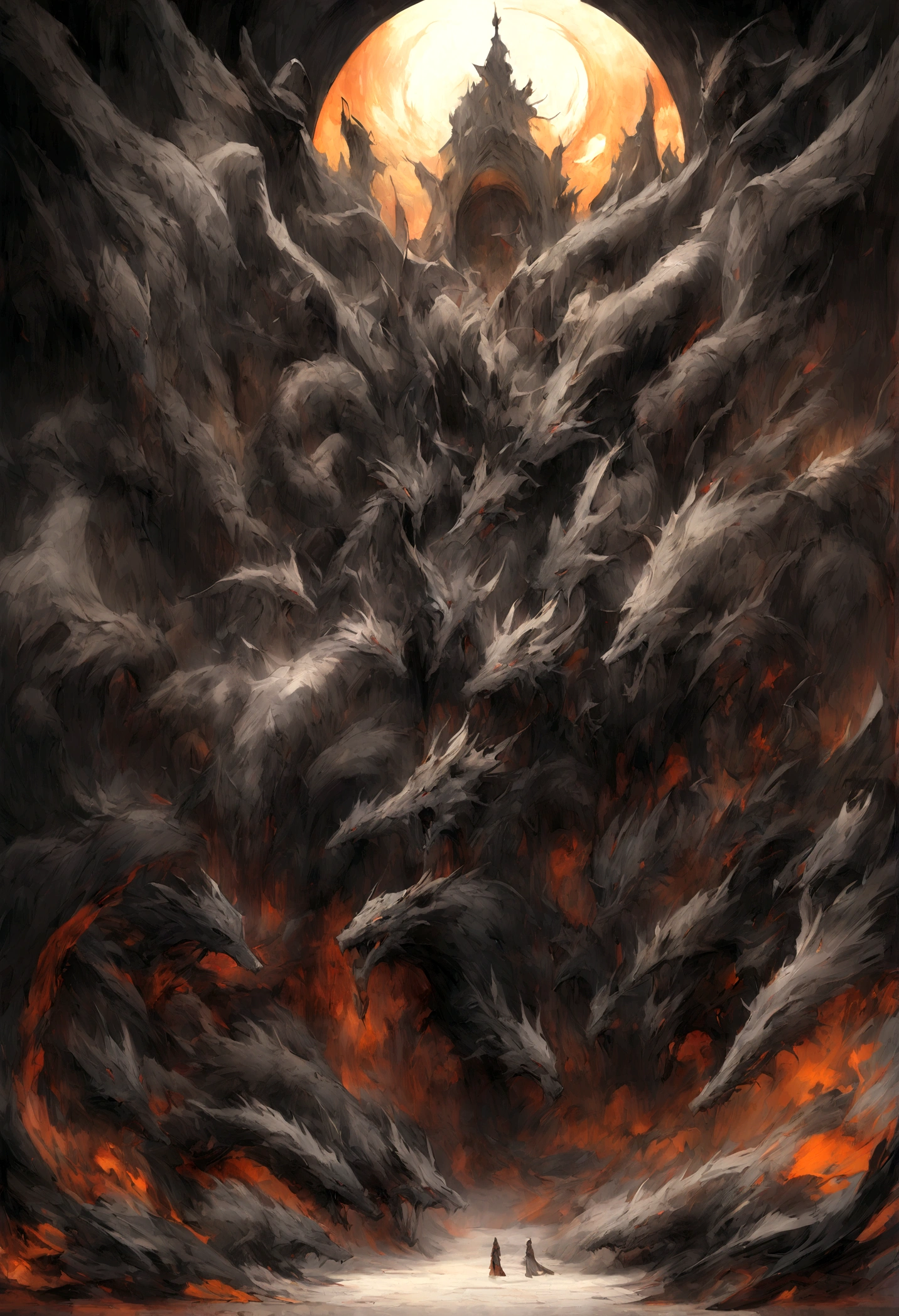 Capture the essence of eternal chaos and impending doom in this masterful graphite rendering by the renowned artist. "Inferno's Majesty: The Malevolent Dragon" is a visual symphony of darkness and despair, a haunting portrayal of a world on the brink of destruction.
The heart of the composition is the malevolent dragon, a creature of unfathomable power and malevolence. Its sinewy body coils like a stormy tempest, every graphite stroke emphasizing its strength and dominance. The dragon's eyes burn with an otherworldly fire, a sinister glow that pierces the very soul of those who dare to meet its gaze. Its teeth, sharp as obsidian blades, drip with a venomous anticipation.
As the dragon rears back, its colossal wings unfurl like the tattered remnants of a fallen kingdom, casting an ominous shadow over the scorched earth below. The skies are choked with smoke and ash, a testament to the devastation that follows in its wake.
But amidst the chaos, a once-mighty citadel stands, now a crumbling bastion of resistance against the dragon's reign of terror. Flames lick at its walls, devouring the grandeur that once defined this majestic fortress. The juxtaposition of the dragon's menacing presence and the fragile beauty of the burning citadel serves as a poignant reminder of the fragility of power and the inevitable march of time.
The artist's meticulous use of graphite allows for a stunning interplay of light and shadow, lending depth and texture to every stroke. The viewer is transported to a realm where fear and awe collide, where the sinister dance of the dragon and the flames is frozen in an eternal moment of chaos.
"Inferno's Majesty: The Malevolent Dragon" is more than a mere artwork; it is an experience that beckons the audience to contemplate the eternal struggle between destruction and resilience, power and vulnerability. The artist's deft hand and keen eye have crafted a masterpiece that will forever haunt the viewer's imagination, a testament to the timeless a