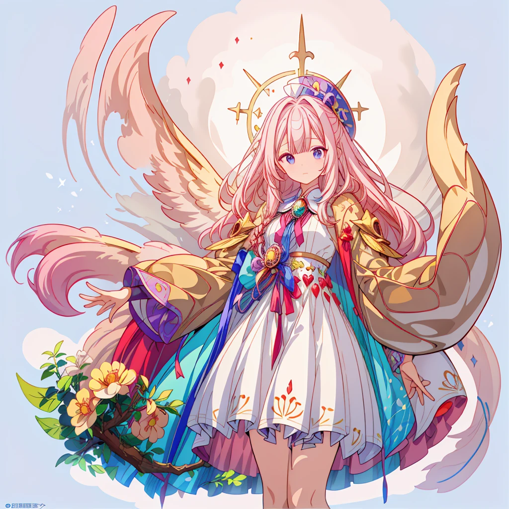 One girl、(masterpiece, highest quality、Official Art、The best configuration、Award-winning works), (Thin Hair), Very detailed, Anime Style, alone, full length, Concept Art,Magical girl　Big hat　Cape, A magic wand with a very detailed design,  Super huge, Tall and stylish, Very large.、White Background, full lengthに立って, Floating in the sky,fsgzisksk