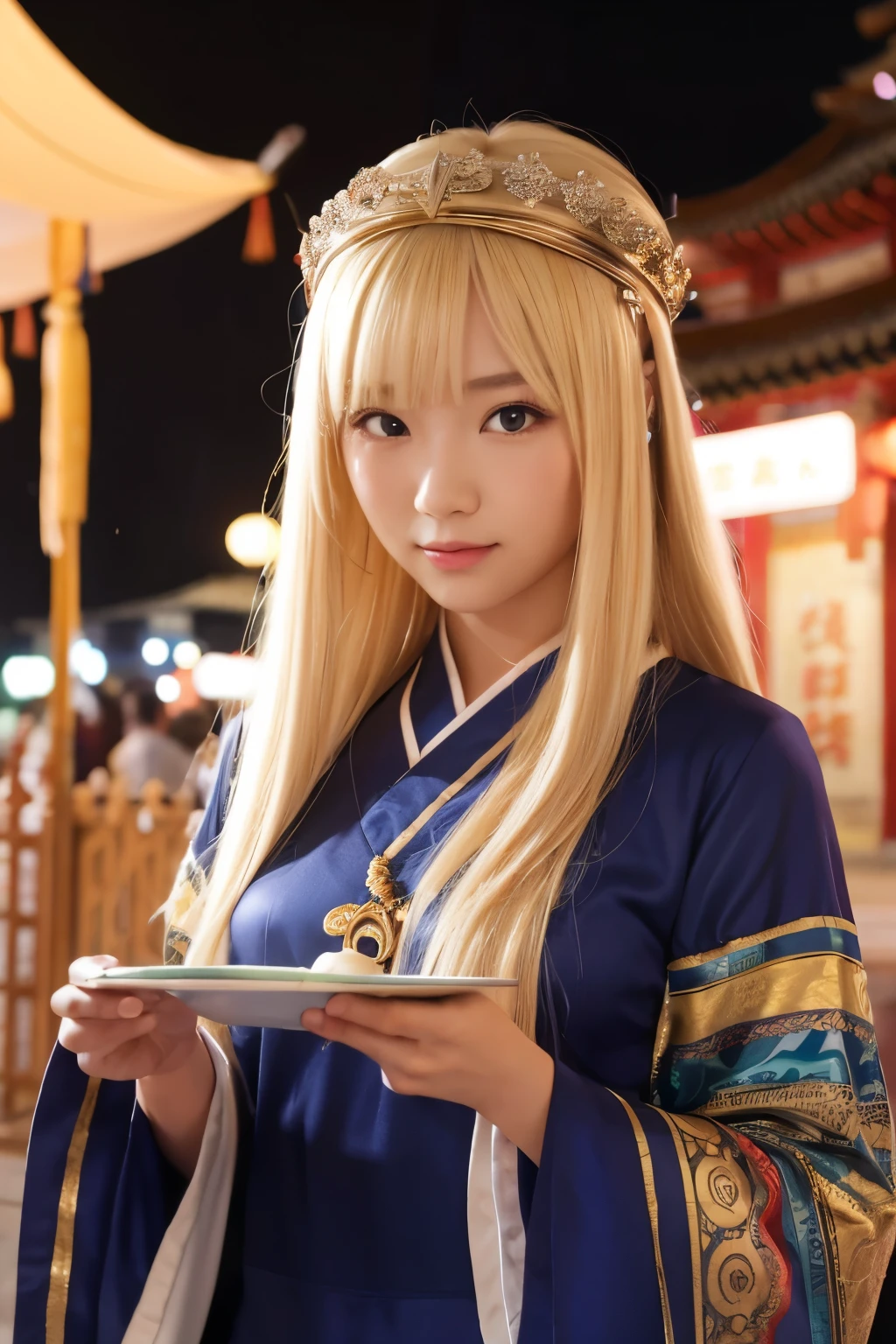 girl, one person, Chinese fortune teller, Blonde Hair, Long Hair, night, star (null), Mitt, null,whole body