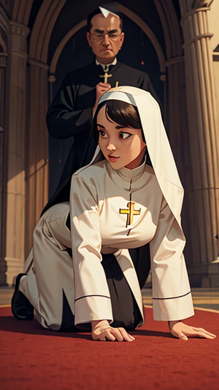 priest catching a nun on all fours