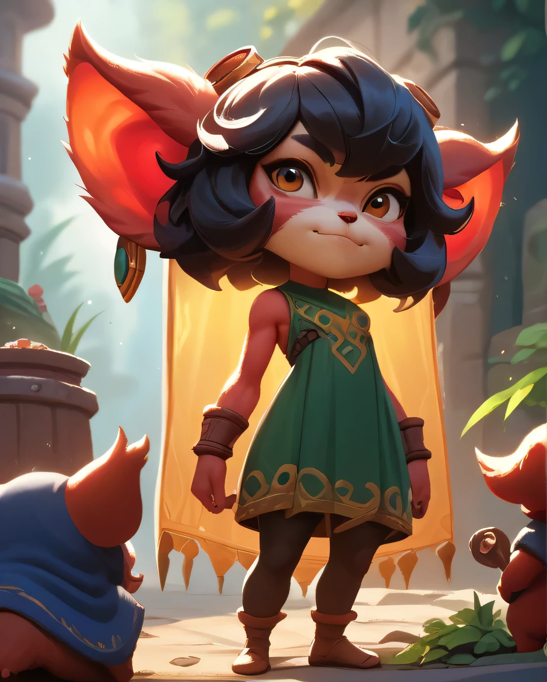 score_9, score_8_up, score_7_up, score_6_up, score_5_up, score_4_up, red yordle female, a dubious little creature getting up to mischief,cute,pretty,attrative,seminua,4yordles,slender,thin,black short hair,transparent veil outfit,red body,feral