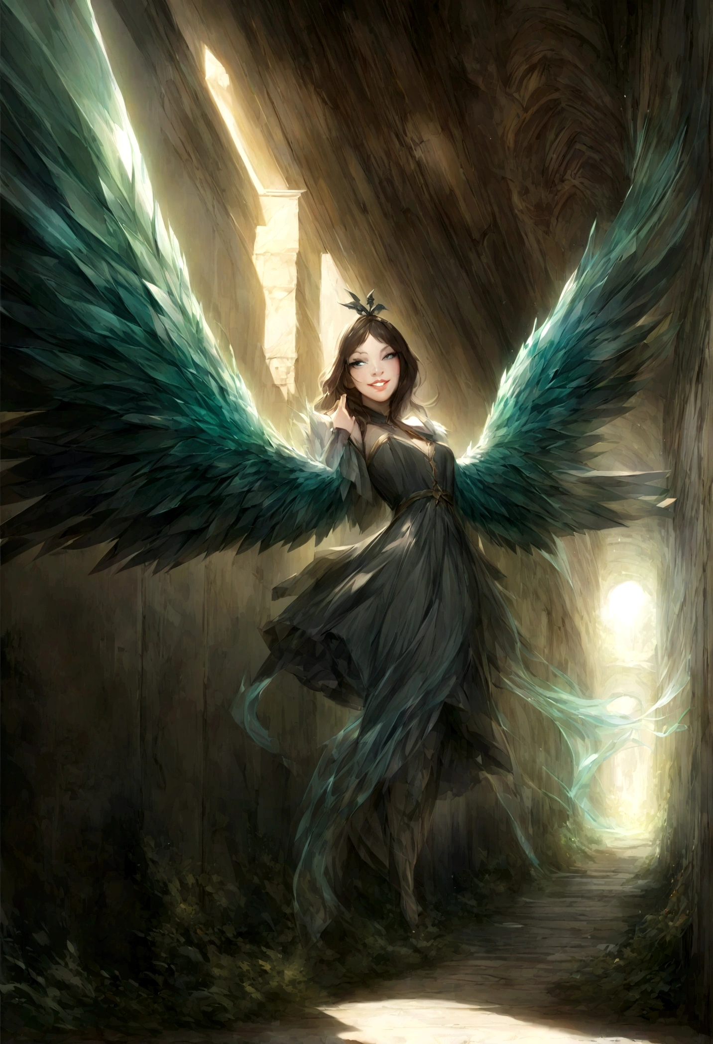 highest quality,Super detailed,High resolution,masterpiece:1.2,Realistic,Physically Based Rendering,Sharp focus,Professional,(High resolution,超High resolution),(Vibrant colors),(Bokeh)
Winged Air Elemental,Mischievous(face:1.1,Performance:1.1,Grin:1.1,trickster:1.1),(eye:1.1,nose:1.1,lips:1.1),extremely detailed face,extradetailed eye,faceの詳細,Abandoned temple corridor,Flying through the hallways(fine movements:1.1)
(space:1.1,Light:1.1),Mysterious atmosphere,Inside the abandoned temple(Collapsing Wall,Dusty ground,Lush vegetation),beam of sunLight(Flickering Dust Mote),Spooky Shadow,(Calm colors),(warm Light)
Airy Wings,A mysterious presence,(Translucent wings:1.1),dancing Light,whimsical fLight,Graceful Movement,Playful aura
(Pause:1.1),(Fantasy Creatures),(Magical Beings),spread your wings wide,The air swirls,Mythical creatures,Captivating Environment,The charm of another world
(Material:1.1),(figure),Detailed pencil sketch,Painterly style,(oil),Fine art,Whimsical art,Mythical artwork,ethereal figure,Concept Art,Illustrated fantasy,figure-like rendering,Exquisite painting,Impressionist artwork,Realistic artwork,Artistically stunning
(Scenic:1.1),(Fantasy Setting),(Temple ruins),(ruins),(A mysterious place),(Temple of Magic),(Forgotten Sanctuary),(Hidden Chamber)
(Subtle details),(Fine Lines),(Complex Pattern),(Subtle texture),Captivating artwork,Meticulous attention to detail