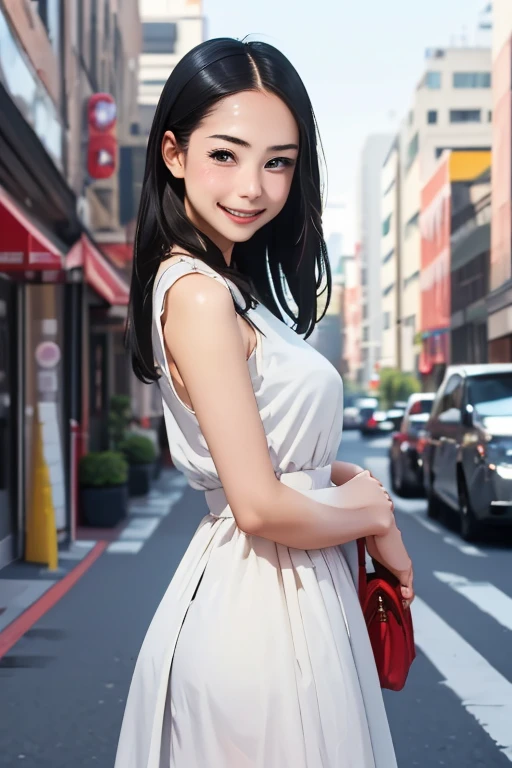 (masterpiece, highest quality)、The girl who showed up to meet up for a date、Cute smile、Summer Dresses、head to waste、