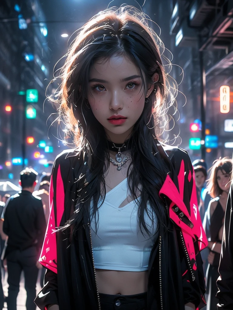 (masterpiece, best quality:1.2), (8k uhd, 16k, 32k, ultra high res), (photorealistic:1.37), (RAW photo), ultimate-realistic, ultimate-realistic details, ultimate-realistic texture, ultimate-intricate details, ultimate-realistic lighting, ultimate-realistic shadow, japanese girl, 1girl, 24yo, ultimate-cute face, ultimate-RAW skin, ultimate-eyes, ((quite a bit body)), A pulsating neon cyberpunk cityscape, every pixel radiates with a vivid intensity against a dark backdrop. Blazing streaks of electric blue and vibrant pink intertwine, creating a mesmerizing visual symphony. The image is a highly detailed digital painting, displaying a futuristic world of advanced technology and urban decay. The intricate design and impeccable color palette evoke a sense of awe and wonder, making it a breathtaking addition to any smartphone screen, Hasselblad X2D 100C + XCD 2,5/25V, F/1.8, (cinematic still:1.2), freckles, 35mm photograph, film, bokeh, professional, 4k, highly detailed, perfect fingers ,Extremely Realistic,