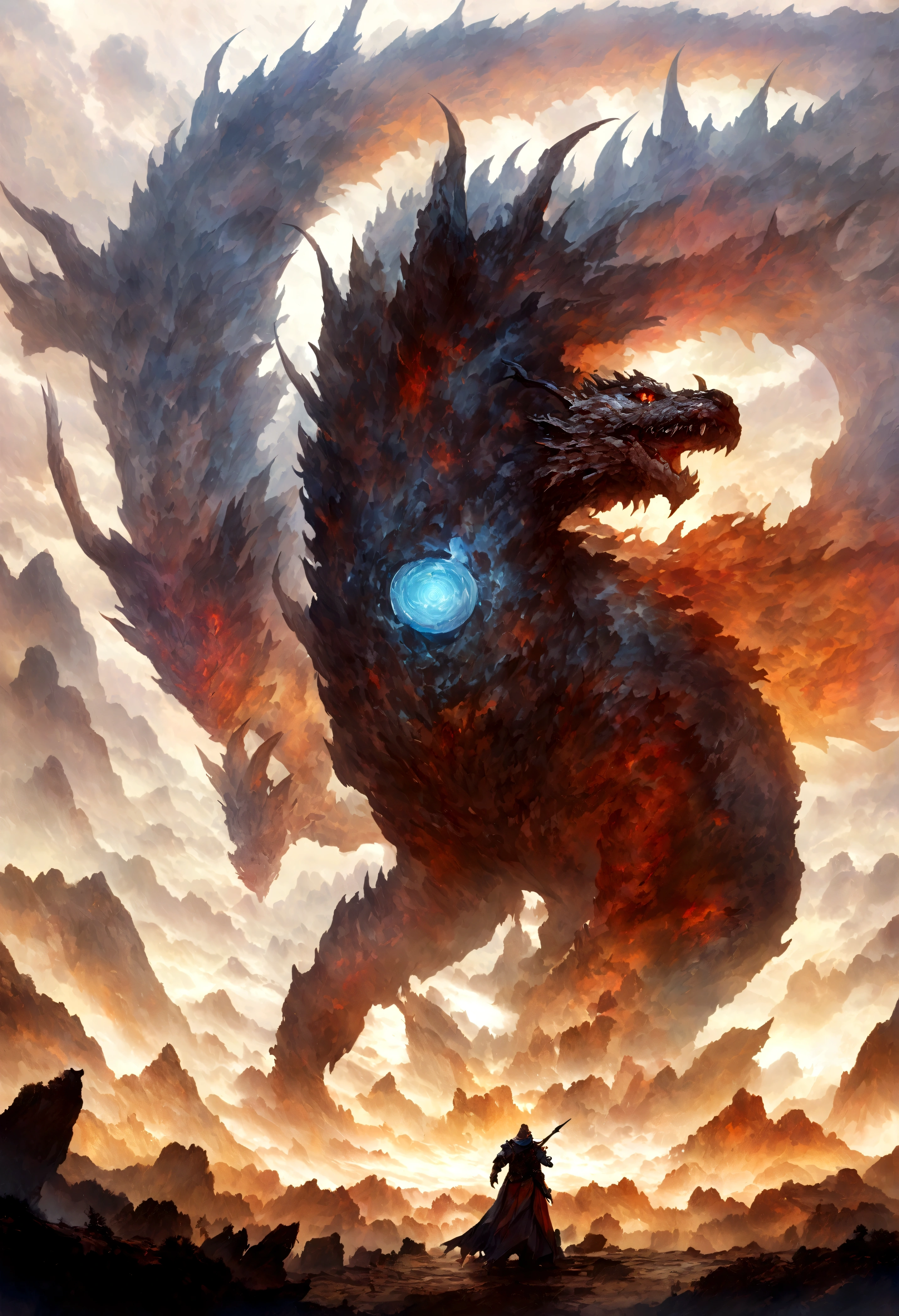(extremely detailed CG unity 8k wallpaper,masterpiece, best quality, ultra-detailed),(best illumination, best shadow, an extremely delicate and beautiful),dynamic pose, high altitude panorama, (flying giant monsters:1.4),stormy clouds,majestic,impressive,ominous