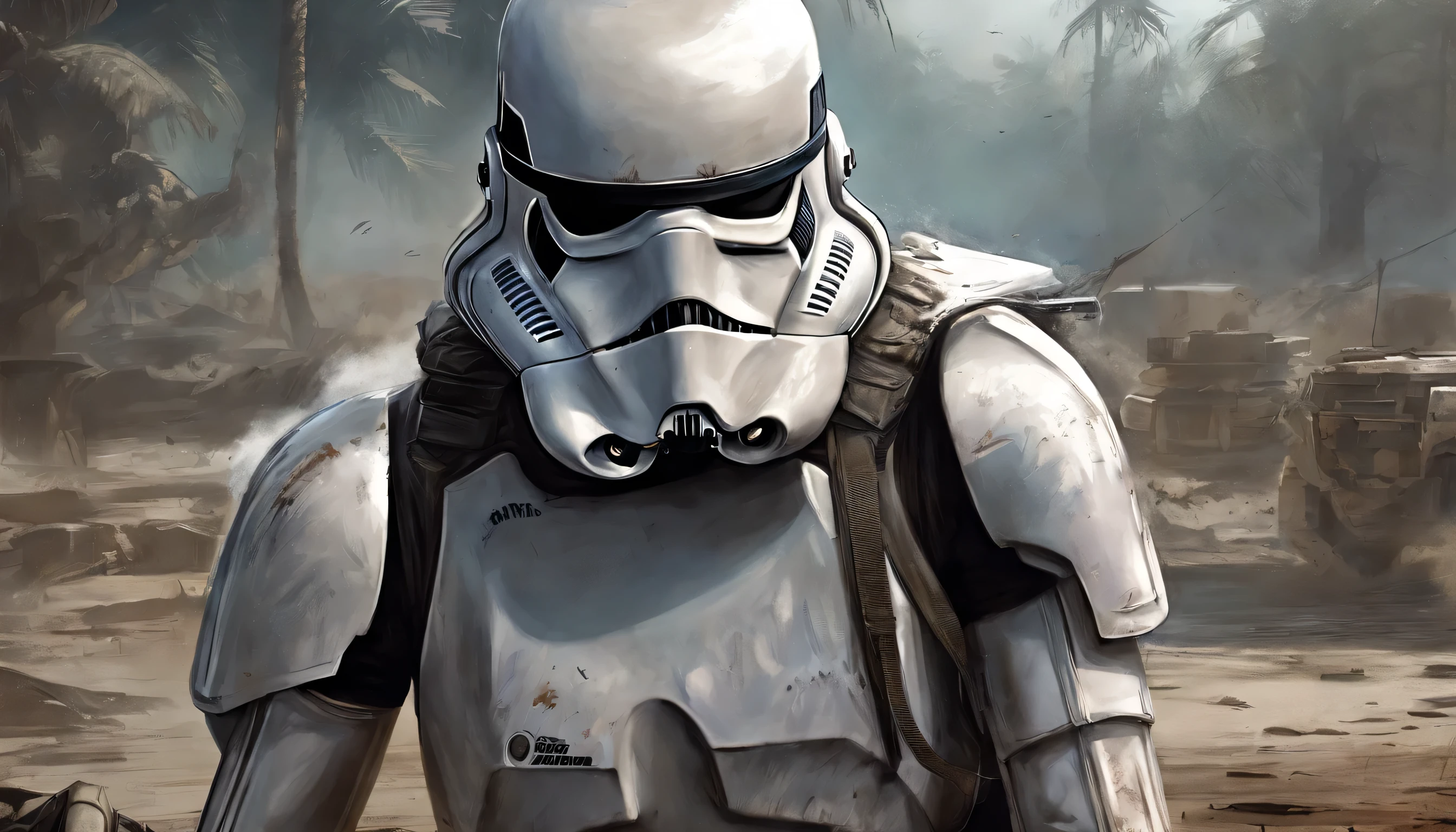 El dibujo de tinta Stormtroopers, Digital illustration, Comic strip style, acuarela, Estilo ArtStation, arte conceptual, 2 d illustration, por Peter Draw, por Carne Griffiths, por Wadim Kashin, cuerpo completo, centrado,detallado, Suave, dynamic pose