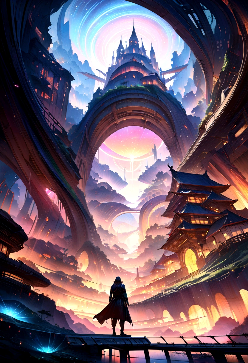 (masterpiece, best quality, ultra-detailed:1.2, realistic, super photorealistic, realistic illustration, 8k),
professional color grading, sharp focus, professional lighting, depth of field, ((landscape)), ((sci-fi movie)), ((concept art))
A highly detailed anime-style still art, Ghibli studio style, masterpiece, official art, professional, ((ultra-detailed)), 8k, ((Not show people)), Arabesque pattern, city where everything is made of reflective surfaces and mirrors, creating infinite reflections and a sense of endless space. The architecture is abstract and futuristic, with floating buildings and pathways made of light. The sky is a shifting blend of colors, with auroras and shimmering lights creating an ethereal atmosphere. The city is inhabited by ethereal beings who navigate the mirrored landscape with grace and fluidity