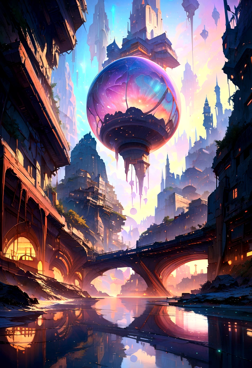 (masterpiece, best quality, ultra-detailed:1.2, realistic, super photorealistic, realistic illustration, 8k),
professional color grading, sharp focus, professional lighting, depth of field, ((landscape)), ((sci-fi movie)), ((concept art))
A highly detailed anime-style still art, Ghibli studio style, masterpiece, official art, professional, ((ultra-detailed)), 8k, ((Not show people)), Arabesque pattern, city where everything is made of reflective surfaces and mirrors, creating infinite reflections and a sense of endless space. The architecture is abstract and futuristic, with floating buildings and pathways made of light. The sky is a shifting blend of colors, with auroras and shimmering lights creating an ethereal atmosphere. The city is inhabited by ethereal beings who navigate the mirrored landscape with grace and fluidity
