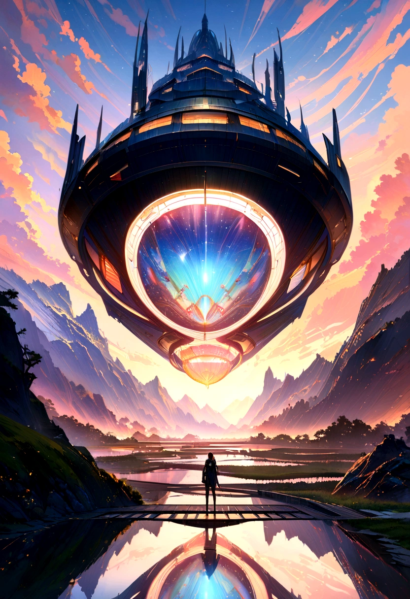 (masterpiece, best quality, ultra-detailed:1.2, realistic, super photorealistic, realistic illustration, 8k),
professional color grading, sharp focus, professional lighting, depth of field, ((landscape)), ((sci-fi movie)), ((concept art))
A highly detailed anime-style still art, Ghibli studio style, masterpiece, official art, professional, ((ultra-detailed)), 8k, ((Not show people)), Arabesque pattern, city where everything is made of reflective surfaces and mirrors, creating infinite reflections and a sense of endless space. The architecture is abstract and futuristic, with floating buildings and pathways made of light. The sky is a shifting blend of colors, with auroras and shimmering lights creating an ethereal atmosphere. The city is inhabited by ethereal beings who navigate the mirrored landscape with grace and fluidity
