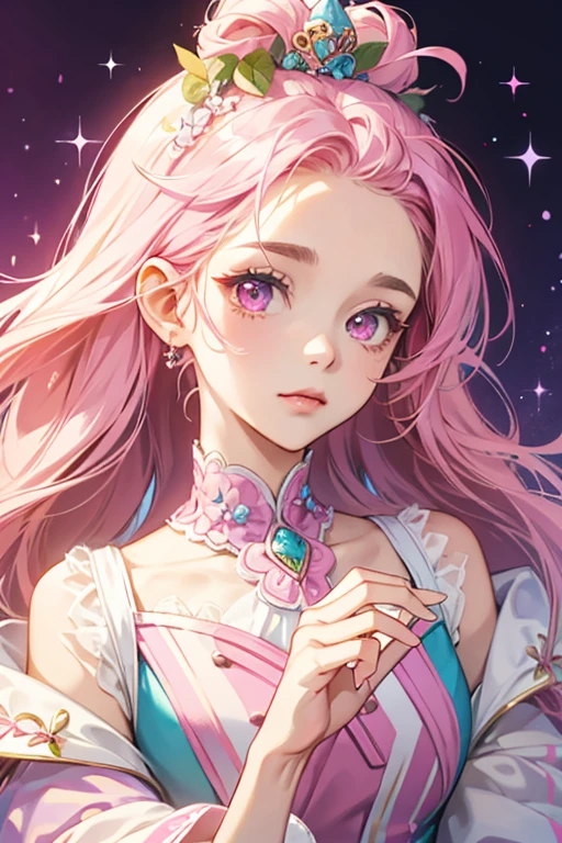 Perotchi's appearance is based on a cupcake. She has light cream skin and pink eyes. The top of her head has three layers of frosting; light blue, pink, and white. There are also three berries on her head. The middle one is pink, and it has two smaller, purple berries on either side of it. The purple berry on the left side of her head has two light green leaves next to it. Perotchi wears a light pink suit with pink stripes. She also has a red ribbon under her chin. SPARKLE; GLITTER