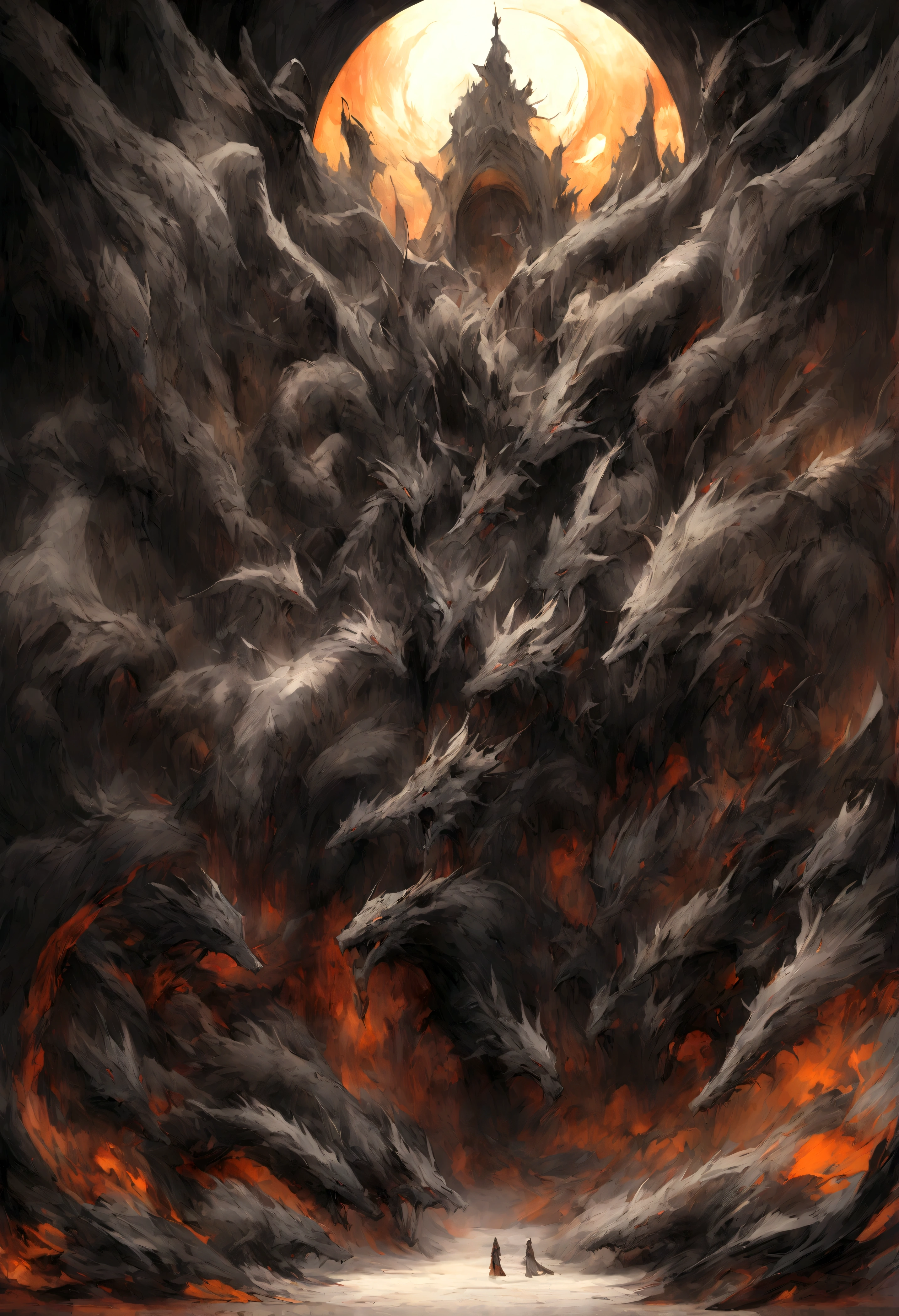 Capture the essence of eternal chaos and impending doom in this masterful graphite rendering by the renowned artist. "Inferno's Majesty: The Malevolent Dragon" is a visual symphony of darkness and despair, a haunting portrayal of a world on the brink of destruction.
The heart of the composition is the malevolent dragon, a creature of unfathomable power and malevolence. Its sinewy body coils like a stormy tempest, every graphite stroke emphasizing its strength and dominance. The dragon's eyes burn with an otherworldly fire, a sinister glow that pierces the very soul of those who dare to meet its gaze. Its teeth, sharp as obsidian blades, drip with a venomous anticipation.
As the dragon rears back, its colossal wings unfurl like the tattered remnants of a fallen kingdom, casting an ominous shadow over the scorched earth below. The skies are choked with smoke and ash, a testament to the devastation that follows in its wake.
But amidst the chaos, a once-mighty citadel stands, now a crumbling bastion of resistance against the dragon's reign of terror. Flames lick at its walls, devouring the grandeur that once defined this majestic fortress. The juxtaposition of the dragon's menacing presence and the fragile beauty of the burning citadel serves as a poignant reminder of the fragility of power and the inevitable march of time.
The artist's meticulous use of graphite allows for a stunning interplay of light and shadow, lending depth and texture to every stroke. The viewer is transported to a realm where fear and awe collide, where the sinister dance of the dragon and the flames is frozen in an eternal moment of chaos.
"Inferno's Majesty: The Malevolent Dragon" is more than a mere artwork; it is an experience that beckons the audience to contemplate the eternal struggle between destruction and resilience, power and vulnerability. The artist's deft hand and keen eye have crafted a masterpiece that will forever haunt the viewer's imagination, a testament to the timeless a