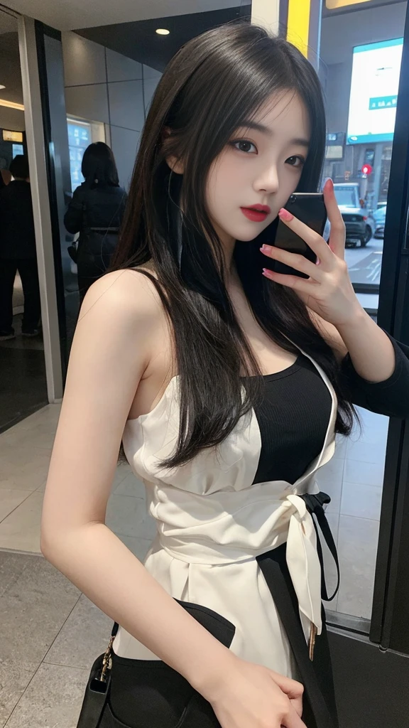 (high quality), (NSFW), split screen, Amusement, mature prostitute and a Korean adult man enjoying a smartphone chat app, Her smartphone display shows a number of Korean adult men chatting to call girl., Their chat language is English, Men are waiting for her response, popup window, And there is a man, This man is requesting a chat with her on the smartphone screen. Chat takes place alternately between women and men..