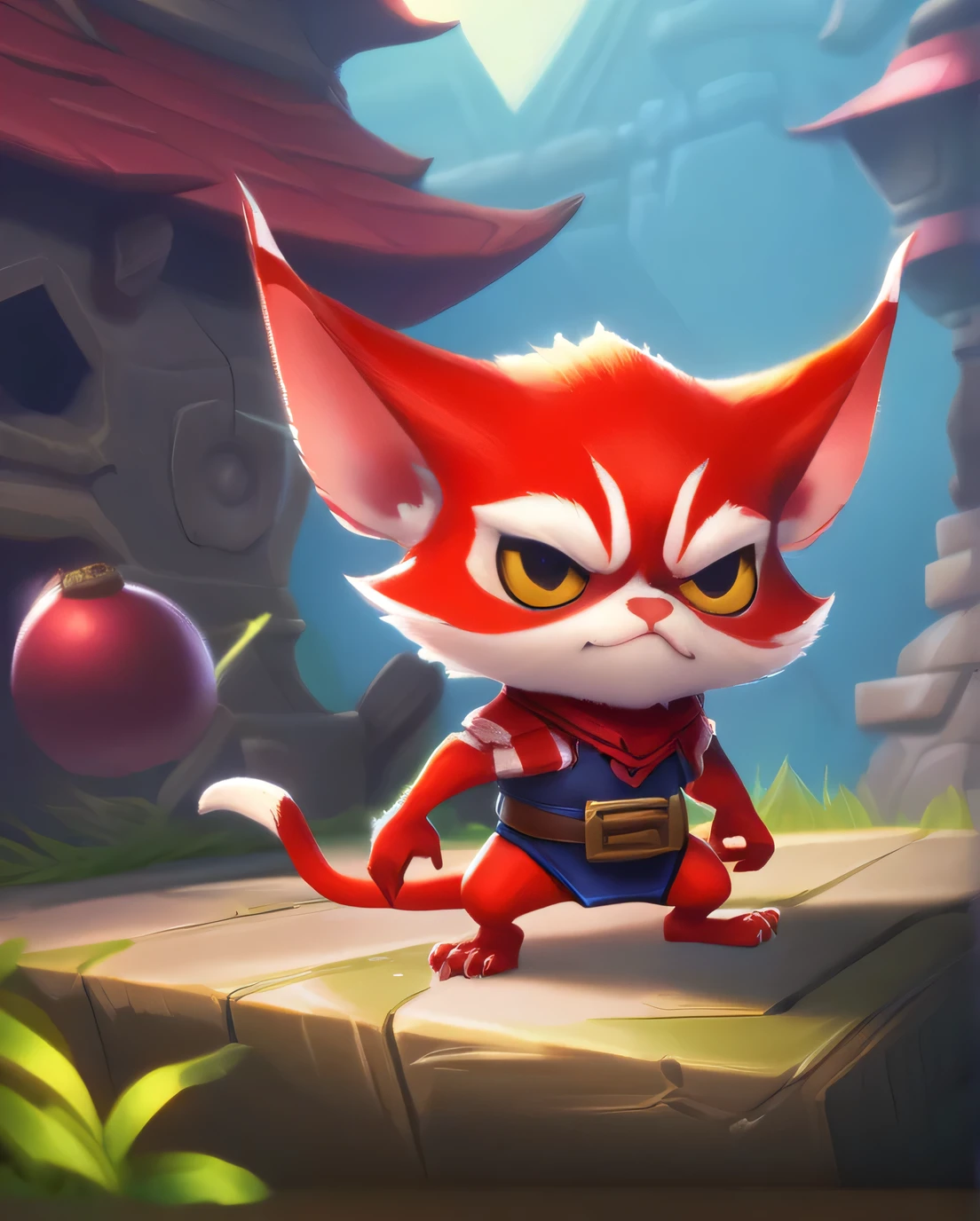 score_9, score_8_up, score_7_up, score_6_up, score_5_up, score_4_up, red yordle male a dubious little creature getting up to mischief,cute,pretty,4yordles,slender,thin,soldier outfit,red body,feral,canine