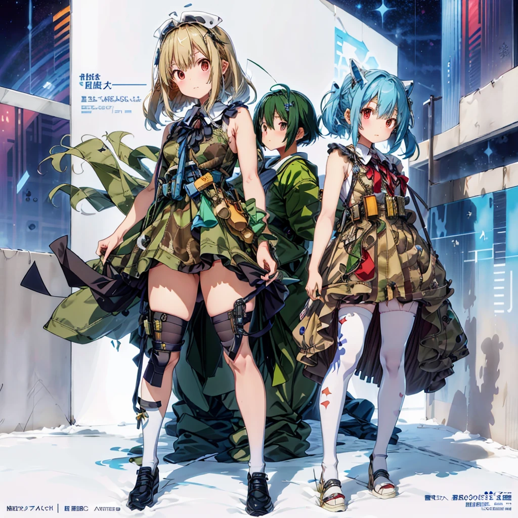 One girl、(masterpiece, highest quality、Official Art、The best configuration、Award-winning works、The best composition with great attention to detail), (Thin Hair), Very detailed, Anime Style, alone, full length, Concept Art,Self-Defense Forces　ak47 tank,Camouflage、  Super huge, Tall and stylish, Very large.、White Background, full lengthに立って, Standing firm on the desolate ground,fsgzisksk