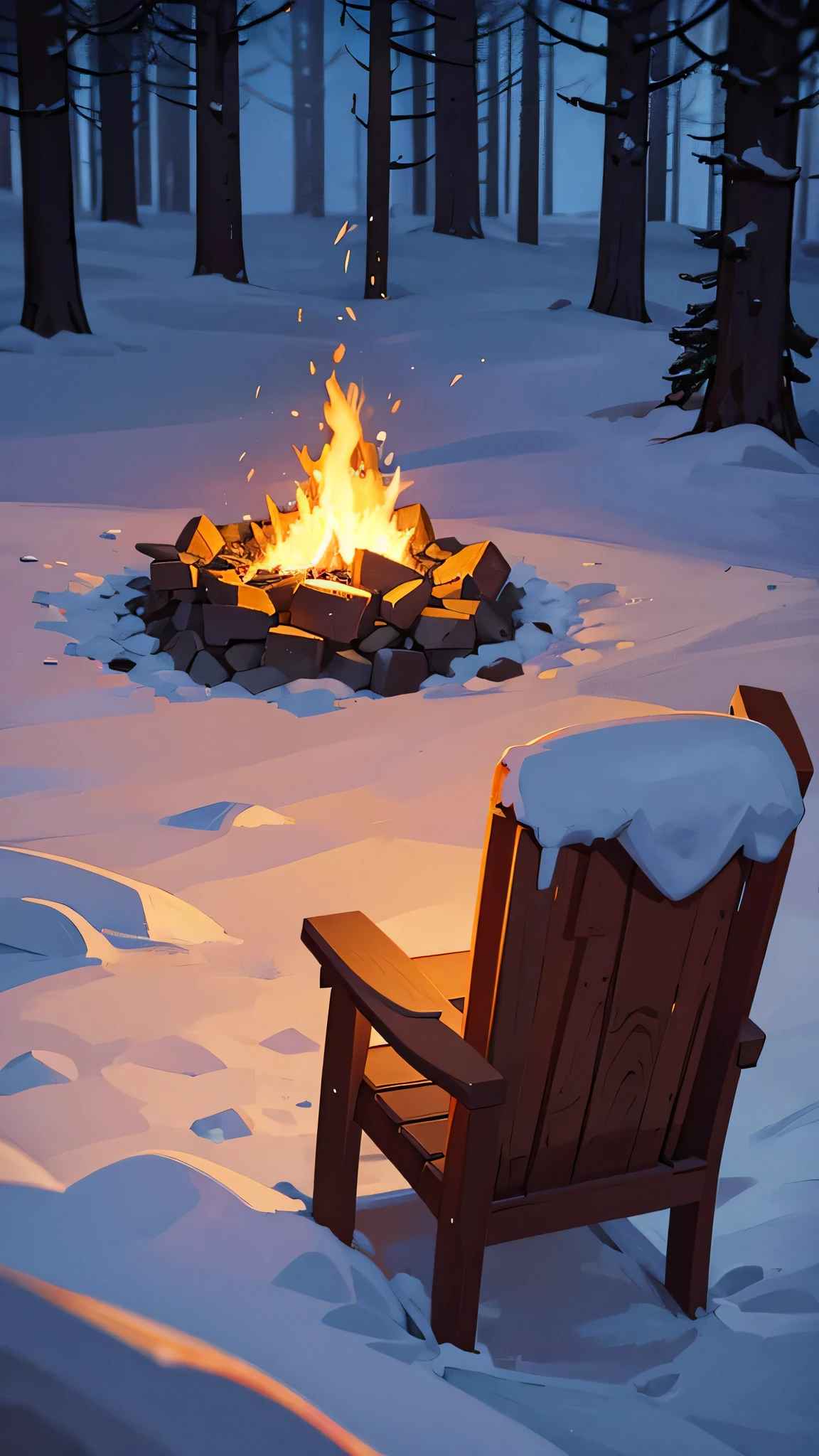 Campfire shining in the snow, HD 4K
