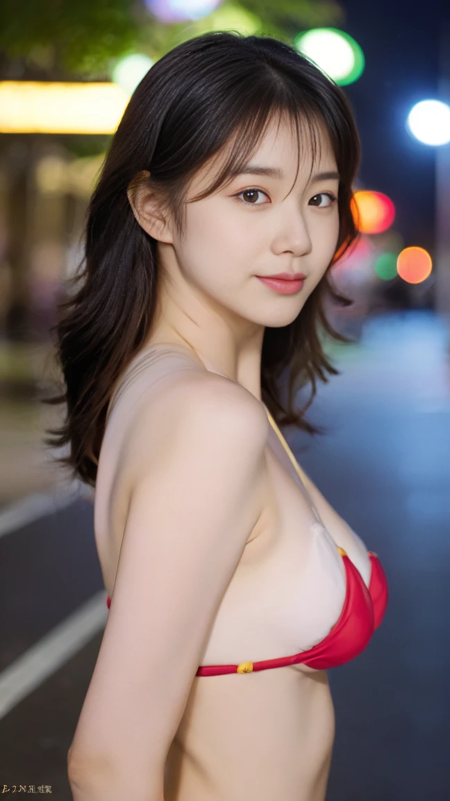 One Girl, (strapless micro bikini:1.4),
(RAW Photos, highest quality), (Realistic, Realistic:1.4), Tabletop,
Very delicate and beautiful, Very detailed, 2k wallpaper, wonderful, In detail,
Very detailedな CG Unity 8K 壁紙, Very detailedな, High resolution, Soft Light,
Beautiful detailed girl, Very detailedな目と顔, Beautiful and detailed nose, Beautiful details, Cinema Lighting,
Winter Night View, Illumination of the street trees at Roppongi Hills, that'it's snowing,
Perfect Anatomy, Slender body,bangs, View your audience, smile、Full body pose、Soft Breasts、