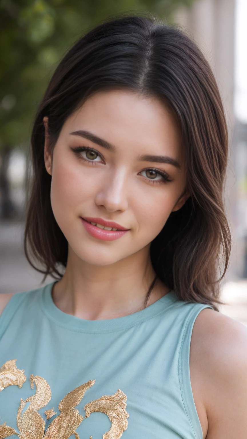 hyper realistic, black t-shirts, huge breasts, sexy breasts, fotografia ultra detalhada da mulher loira com olhos azuis, roupas curtas, com saia, mostrando corpo inteiro, sorridente, Tarde, profundidade de campo, courtyard, Hall da Fama, rosto bonito detalhado, bedroom scenery, postura corporal natural, professional photographie, captured with professional DSLR camera, trending on ArtStation, mil, Ultra Detalhado, ultra preciso detalhado, Medium bokeh illumination, surrealismo, Fundo de Thomas Kinkade, Urbano, Motor Ultra Unreal, WLOP, Pauline Voss, Pascal Quidault, Christian Scho b, Martina Fackova, intrincado, epics, sardas, peach fluff, detailed mascara