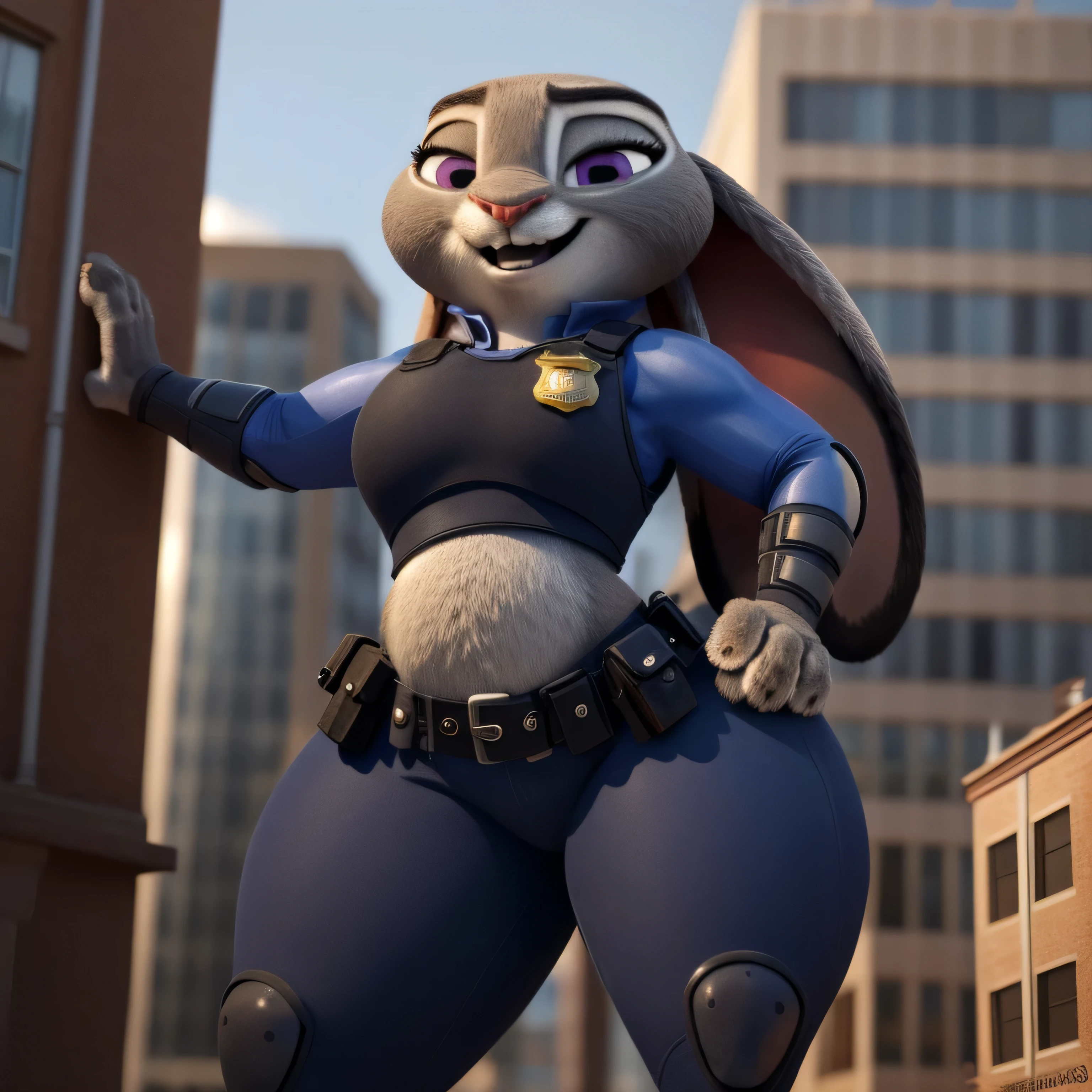 orelhas para baixo, bbw, gordinha, corpo sensual gordinha, peitos grandes, bochechas fofas, big soft arms, big sagging belly, ficando cada vez mais gorda, muito pesada, (Melhor qualidade, Obra-prima:1), Judyhopps feminino peludo, retrato, police uniform, uniforme completo, rabo de coelho, Police Belt, police badge, blue pants, sorriso, olhos roxos, pele do corpo, estilo pixar 3d, corpo completo, por qupostuv35, ((macro)), ((quadris largos)), em uma zootopia, curvy ass, ((coxas grandes)), melhor qualidade, esmagando coxas, Deitado