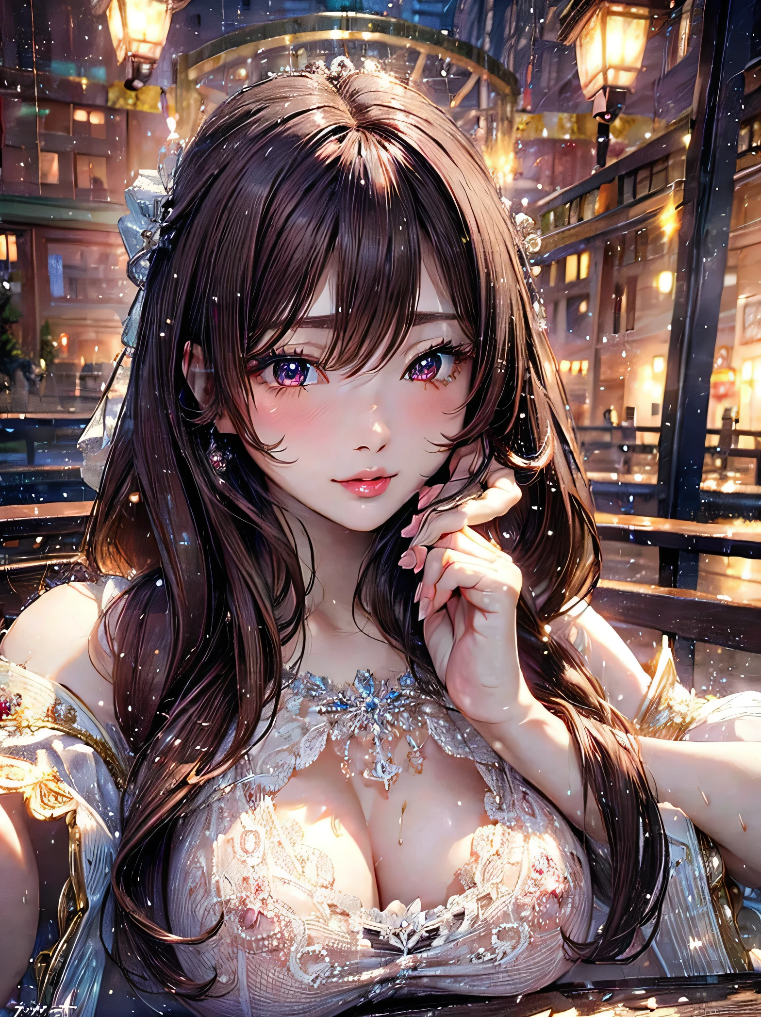 masterpiece:1.2, highest quality, 16k, High resolution, Ultra-realistic, Realistic:1.37, Beautiful details:1.2, sexy, Married women, Big Breasts, Mature Woman, Brown, Long Hair, Good lift、Showing nipples, Beautiful delicate(hair, face, Long eyelashes, eye, student, lips), sparkling eye, shining rosy lips, Blushed, Through the front hair,Big Breasts, Showing panties