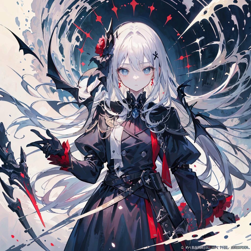 1girl、(((highest quality、Masterpiece、Official Art、Super detailed、The best composition、best composition)))、(Thin Hair)、 Super detailed, Anime Style, alone, full length, Concept Art,Vampire Hunter high school girl Reaper's Scythe, Black Sailor Suit, With the bat. Super huge, Tattered Gauntlets, Tall and stylish, Very large.、White Background, full lengthに立って, Standing on the desolate land,battoujutsu