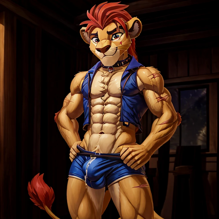 a high resolution, (((masterpiece))), 8K, excellent lighting, detailed face and body,4K, a high resolution, Best quality, masterpiece, Perfect colors, perfect shadows, Ideal lighting,.slim white shirt , struggling to pull on my white shorts. тесная Apparel,шортыmasterpiece, detailed, beautiful digital art, masterpiece, 4K, small parts, Anthro, a lion, What, male, ((male род)), good quality anatomy, ((beautiful eyes)), Red Mane, ((beautiful hands, detailed hands)), (I look at the viewer), I look at the viewer, whole body, anime style, from NOMMZ, by Heichel, Oyuki Benten.The collar is worn around the neck. , Member, big tail, blushing, Slim, болишой Member,, soft shading, perfect anatomy, Ideal lighting, perfect focus, Bright, 1 boy, fluffy, fluffy кот, Anthroпоморфный, male, scales in tone, very big,Soft fur, detailed body, .очень high,slender, full length, there is fur,, pumped up, Slim,, , muscular, in the room, , ,submission, , high, , full length, very big рост, ,visible abs, очень pumped up, , standing, ,sweaty，Especially a lot of scars:2，Lots of scars,,afraid of the owner, boy 18 years old, very pumped up, obedient whore, broken,musculature, , personal slave, gay, a fag, kion pet, get caught by an observer, ,Slim, very Slim, very thin waist, Cute, muscular, fluffy hair, Suffocates, the collar is very tight, pain, ,очень pumped up,wants to please the viewer , очень pumped up,очень pumped up, Dominant, Very Close to the Viewer, worth it, очень pumped up, очень pumped up, Dominant, Very Close to the Viewer,очень pumped up, , very strong，muscle,, in shorts,, Apparel, In a shirt, Inconveniently,, cum right in my panties, macro growth, болишой Member,shows butt,Cozy atmosphere,wants to guess,Flirting,inflection, painшие бицепсы,vest. (Detailed eyes). , bulge,  sinewy muscles.,hands in pants, hands in her pants.,(seductive face: 1.2), ideal male body.male genitalia, (perfect genitalia), ((genitalia))
