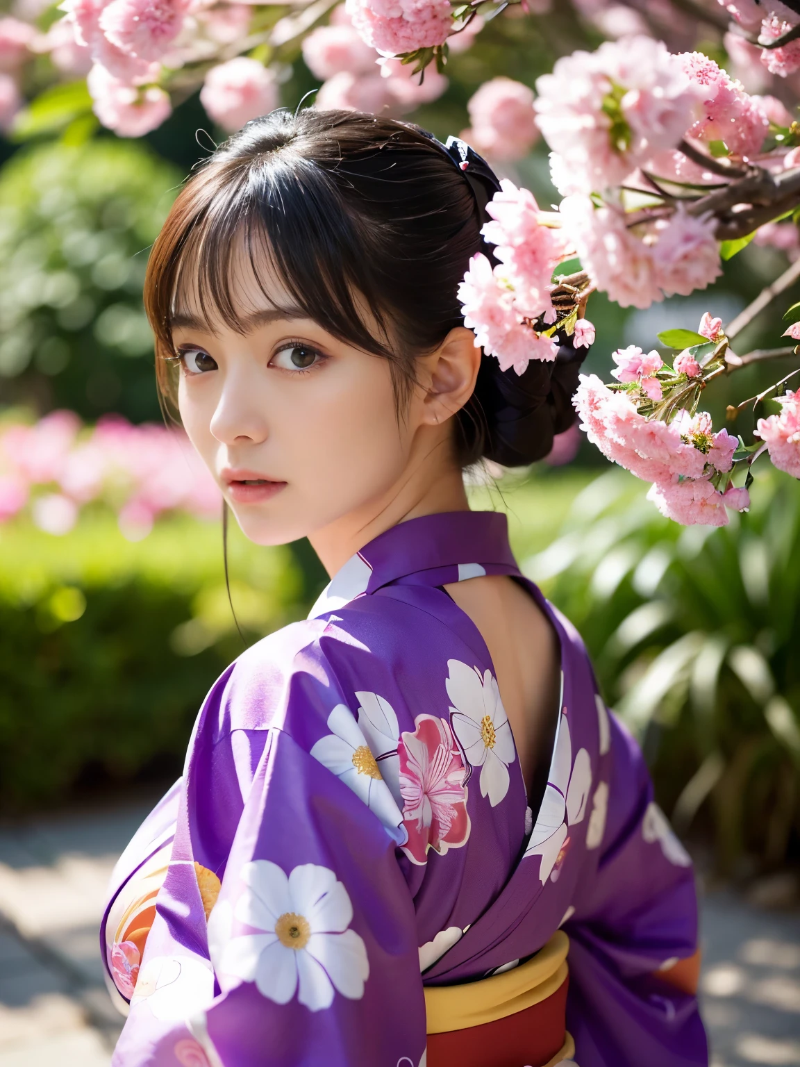 (Best-quality, Masterpiece, Ultra-High-Resolution, (Photorealistic:1.4), Raw Photo,  depth of field, professional lighting, perfect anatomy, extremely details), 1girl, the most famous Japanese actress, in Japanese-style garden, wearing extremely beautiful Japanese-KIMONO with gorgeous-design, standing with Japanese-KATANA in right hand, (extremely beautiful and realistic face, ((extremely beautiful and extremely realistic big-eyes)), extremely beautiful and extremely realistic hair, extremely beautiful and extremely realistic skins), looking at viewer, detailed extremely-beautiful-Japanese-KIMONO-with-gorgeous-design, detailed Japanese-KATANA, detailed Japanese-style-garden