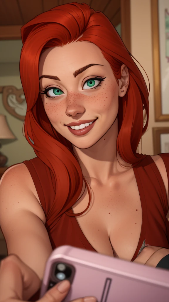 a close up of a woman with red hair smiling at the camera, she is redhead, uma jovem ruiva, cabelo ruivo with freckles, Eleanor Tomlinson, ela tem cabelo ruivo, linda e sorridente, flowing cabelo ruivo, pia sadie, linda mulher ruiva, garota ruiva, ela tem cabelo longo redoranjado, cabelo ruivo, com cabelos ruivos e olhos verdes