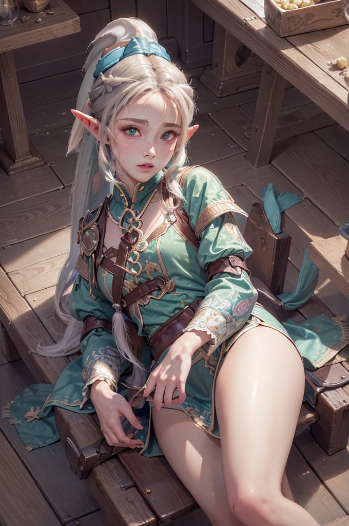 (highest quality, masterpiece:1.3), shape, ((Beautifully detailed face)), beautifully detailed skin, Intricate details, Very detailed, Best image quality in 8K, Fantasy World,A world of swords and magic,Big Forest,(18-year-old elf woman),Baby Face,(Detailed Hair,ponytail:1.6),Detailed lips,Open your mouth,blush,Embarrassing, Realistic Face,Realistic Skin,(Vibrant Skin,Moisturized Skin:1.2),Vivid lips,Lip gloss