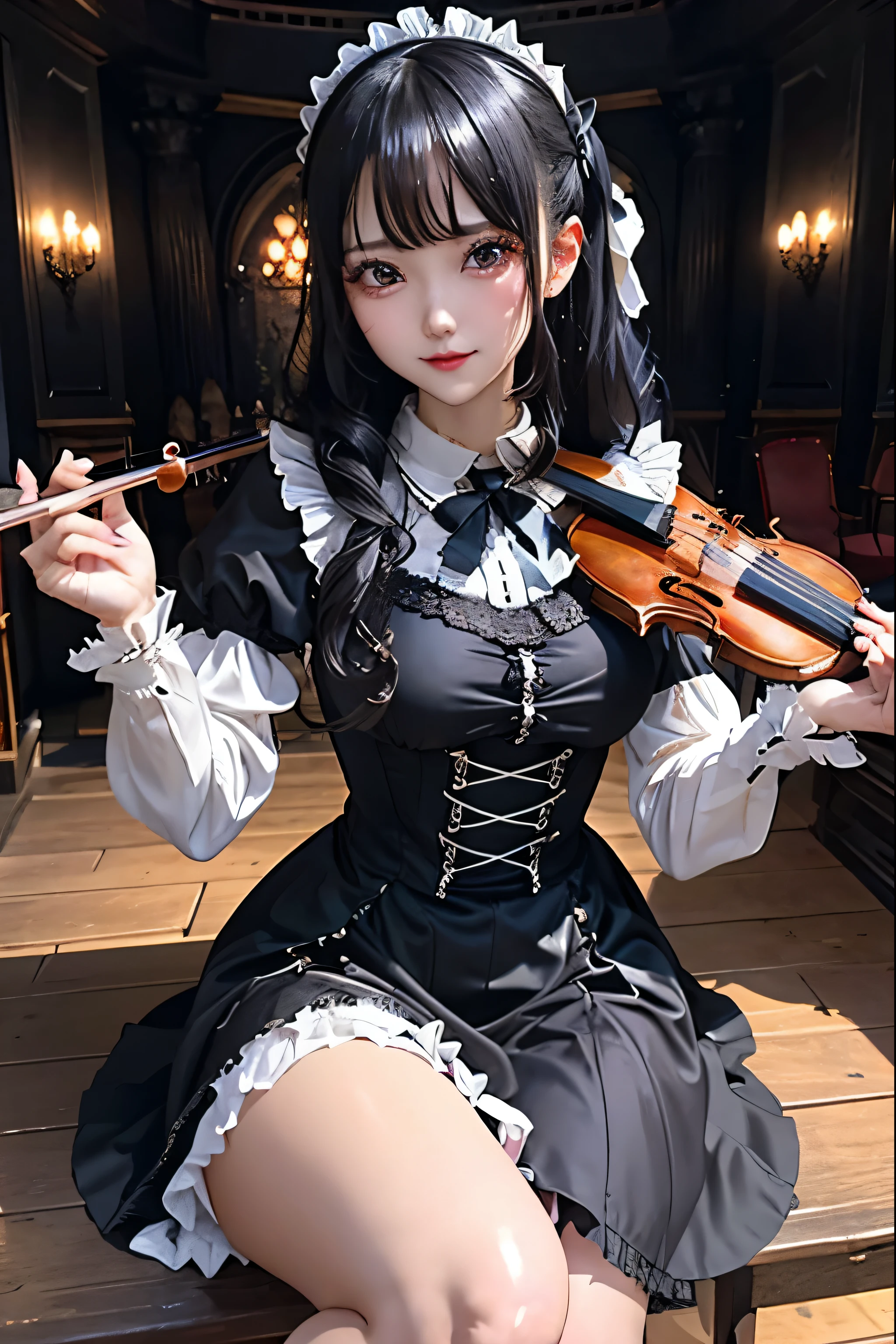 Hard Dark Gothic Makeup、Deep Night Sky、Horror、Black dark eyeshadow、sad、Good skin radiance、Dark Gothicメイク、Dark smile、palace、24-years-old、Embarrassed look、Dark Gothic、Obscene language、highest quality、Drunk face、紫のMaid clothes、Mysterious、Noble、sexy、Loving smile、Right blue eye, Left eye is red、Platform Heel Shoes、Heavy makeup、Gothic Lolita Clothing、Silver Hair、Long Hair Straight Hair、Cute Gothic Lolita Dress、Beautiful Face、elegant features、Fascinating face、Stained glass is the background、Chest glistening with sweat、The room is dark、gothic long dress、Bell Sleeves、Wizard Sleeve、Decadent look、Sexually excited expression、Glossy thighs wet with water、Thighs that are wet and shiny with oil、Background of a room full of roses、The embroidery is pink、The dress has pink embroidery、Thigh-high socks、Knee-high socks、Gentle expression、Dark black eyeshadow、Stained glass and rose background、Female Duo、Female couple、dark church background、Stained glass、Black metal world、Dark Castle、Slender body、gothic long dress、Maid clothes、Victorian dresses、Her thighs glisten with sweat、My body is wet and shiny、Lots of glitter on the thighy thighs are sticky from sweating、Sweat glistens on the thighs, The whole body is sweaty and shiny、Quite sweaty、My thighs are sweaty、My thighs are so wet、My thighs are shining with sweat、A lot of sweat glistens all over the body、Small breasts、Orchestra StageStage、Dynamic Angle、sitting on a gothic chair、Play the violin gracefully、With a violin、Press the violin strings、violinist、orchestra performance、Thin thighs、slender、Violin body and strings、Sit on a chair、pantyhose、Hime cut straight hair、