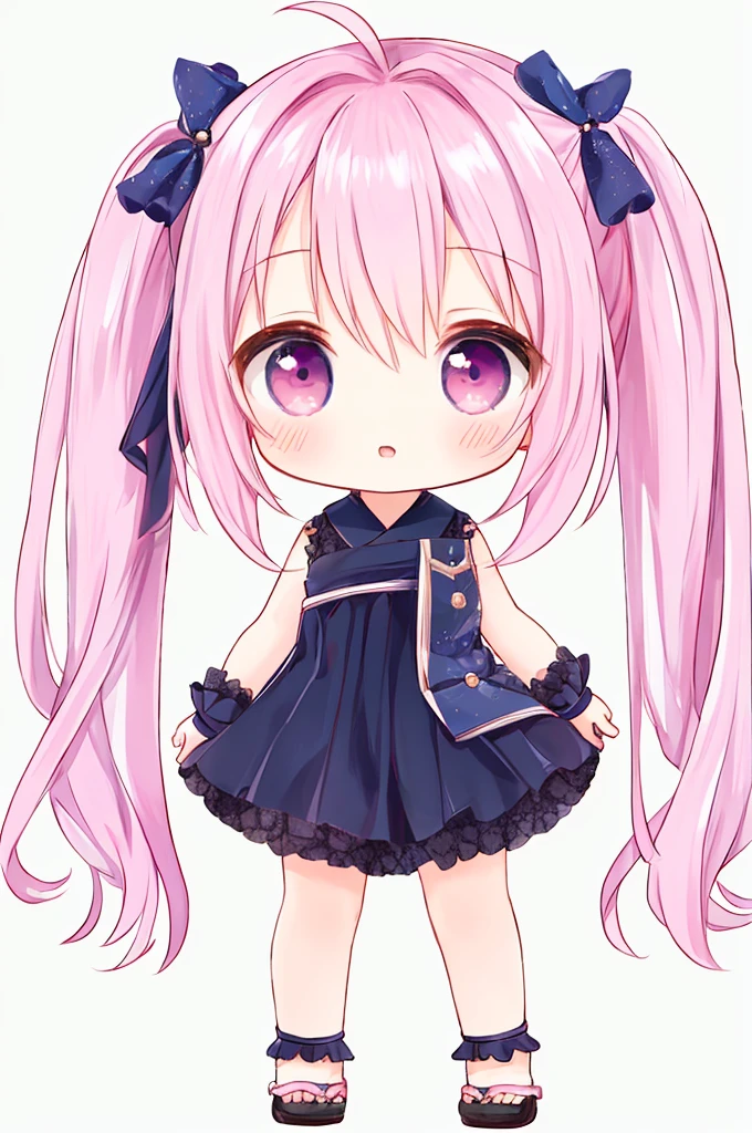 a very cute and beautiful chibi anime girl, simple flat background, full body, standing, highly detailed face and eyes, clearly outlined, solo
