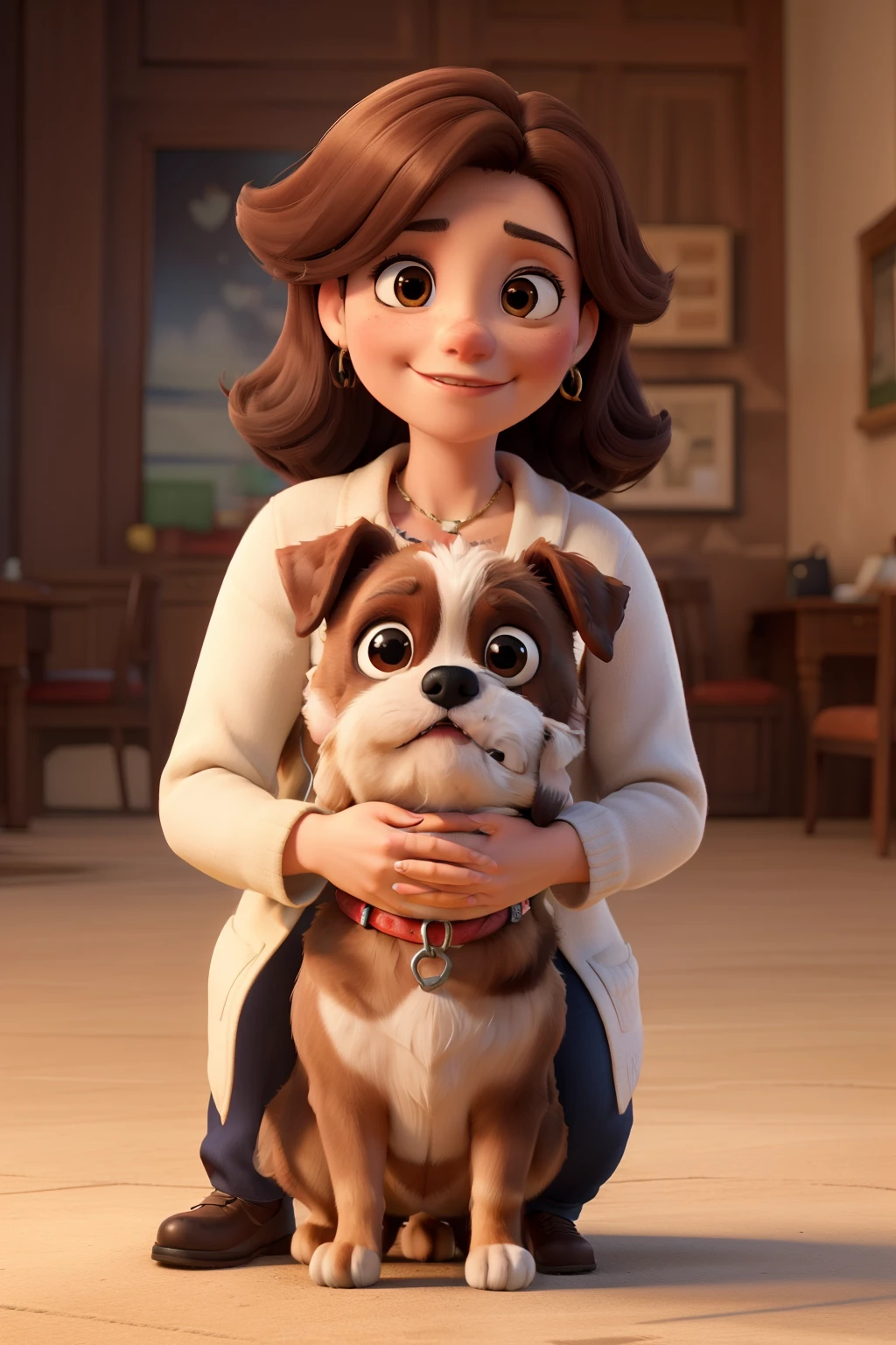 ((melhor qualidade)), ((Obra de arte)), ( Our Lady of Aparecida holding a Shih Tzu dog), ( hugging a 40 year old woman with medium brown hair)