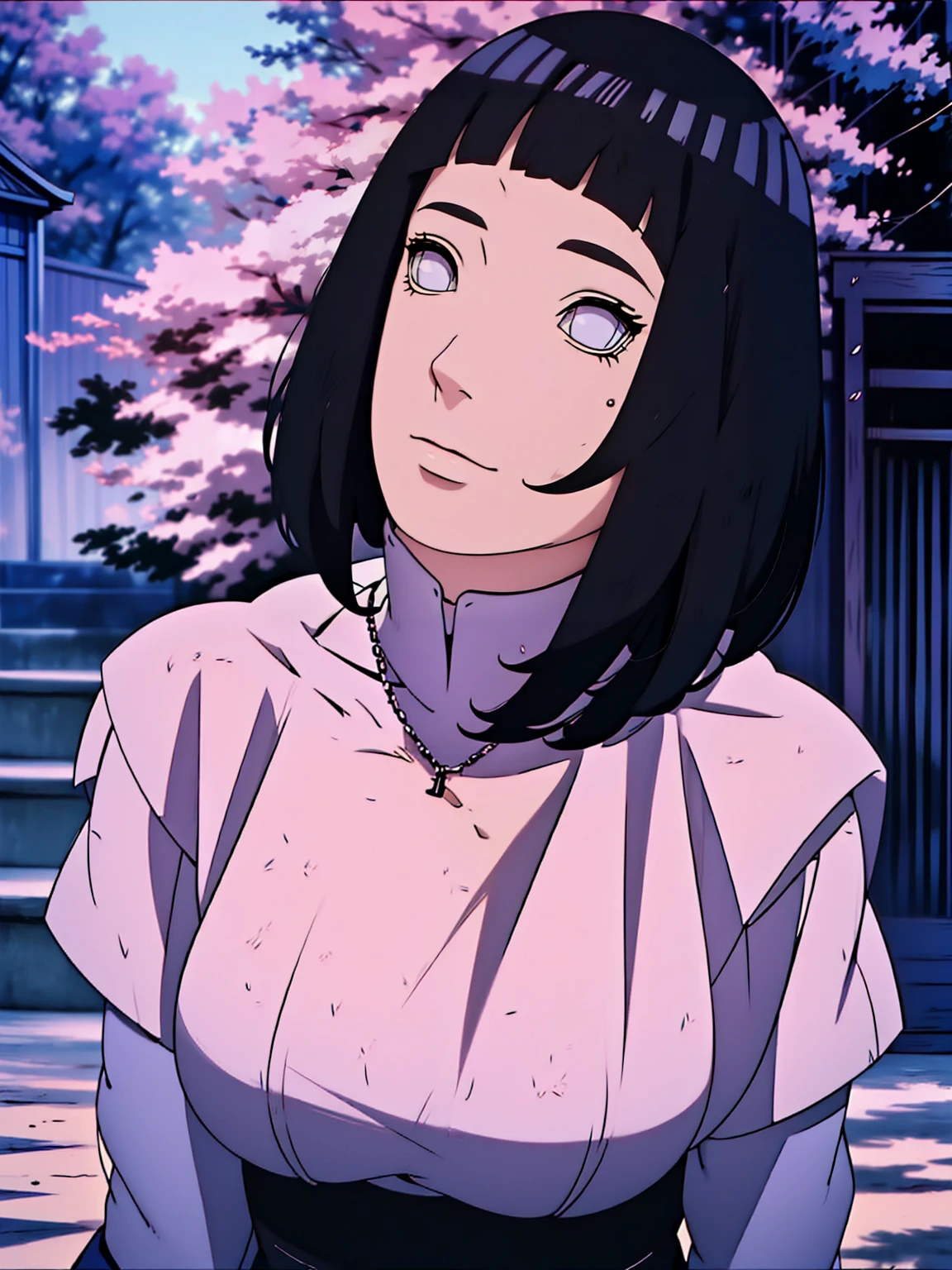{ - anatomy error} (Masterpiece - Ultra-detailed, very high resolution) Meisterwerk, absurdres, Hinata\(Boruto\), 1girls, nur,reifes Weibchen, lila Kapuzenpullover,layered sleeves, braune Hose, al fresco,Lavendelblütenfeld, Blick auf den Betrachter, (falling petals), overcast sky, Perfekte Komposition, Detaillierte Lippen, large chest, Beautiful face, Body Propotion, flush, (rosa Lippen), (black hair) Lange Haare, lila Augen, Sanfter Blick, sad smile, Super realistisch, Detailliert, Fotoshooting, Realistic face and body, Realistisches Haar, Realistische Augen, realistische Nase, Realistische Lippen, backwards, looking back
