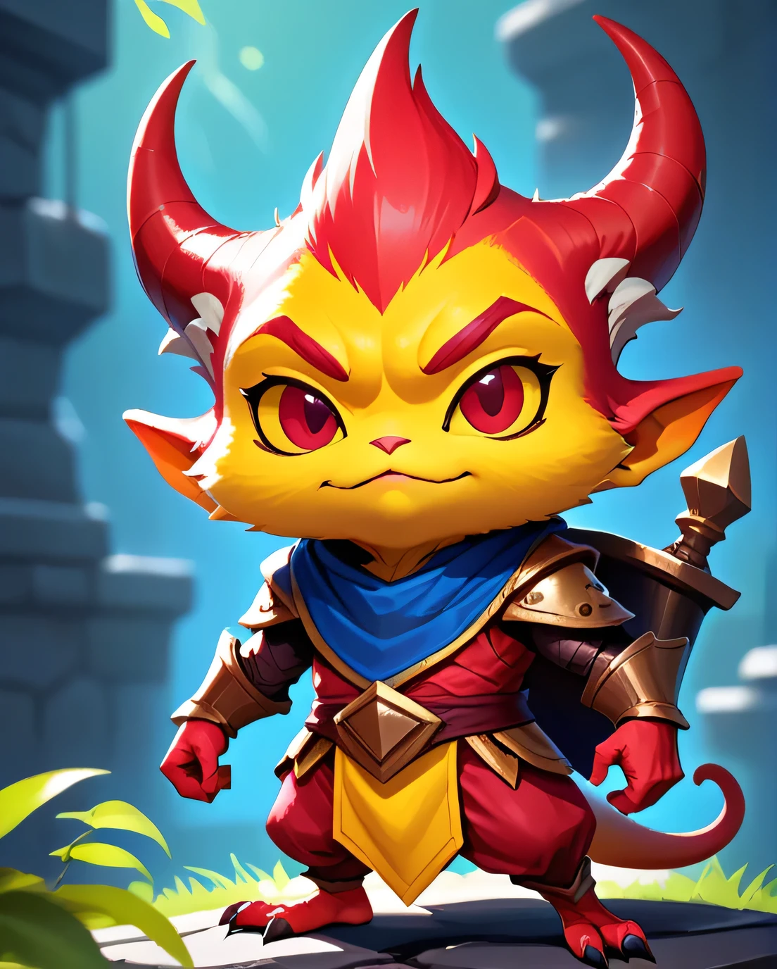 score_9, score_8_up, score_7_up, score_6_up, score_5_up, score_4_up, red yordle male a dubious little creature getting up to mischief,cute,pretty,***rdles,slender,thin,armor outfit,yellow body,