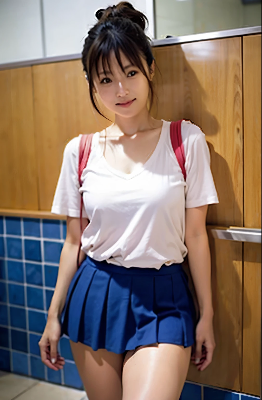 Actual Photos、Highest imYear quality、Realistic、Beautiful woman、白いpantiesとBeautiful thighs、Beautiful Face、real imYear、Federal Army Uniform Miniskirt、panties、ponytail、Yuriko Yoshitaka、16Year日本人女性、Zuo々Ki Nozomi:1.4、pretty girl、ピンクのpantiesーが見える、1６Year、（白いpantiesー:1.3）、Ultra mini skirt、Beautiful thighs、ピンクのpantiesー、赤いミニスカートがめくれてピンクのpantiesーが見えてる