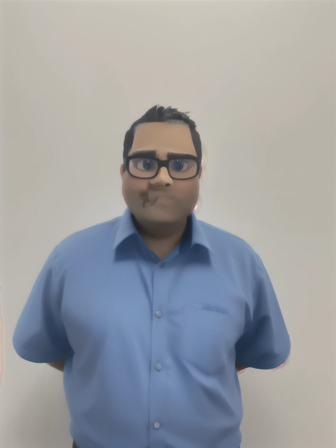 Cartoon character of a man in black glasses and blue shirt, um personagem animado, Caractere estilizado, animation style rendering, 3D estilizado, Arnold Maya rendering, Stylized 3D rendering, toon render screenshot, Personagem 3D, Personagem 3D, Stylized 3D rendering, 3D character rendering, personagem de desenho animado, Personagem de close up, Pose de personagem, (Estilo Pixar) (parte mestre:1.2) (Bokeh) (melhor qualidade) (pele detalhada) (textura detalhada) (8K) (argila) (cinematic lighting) (sharp focus