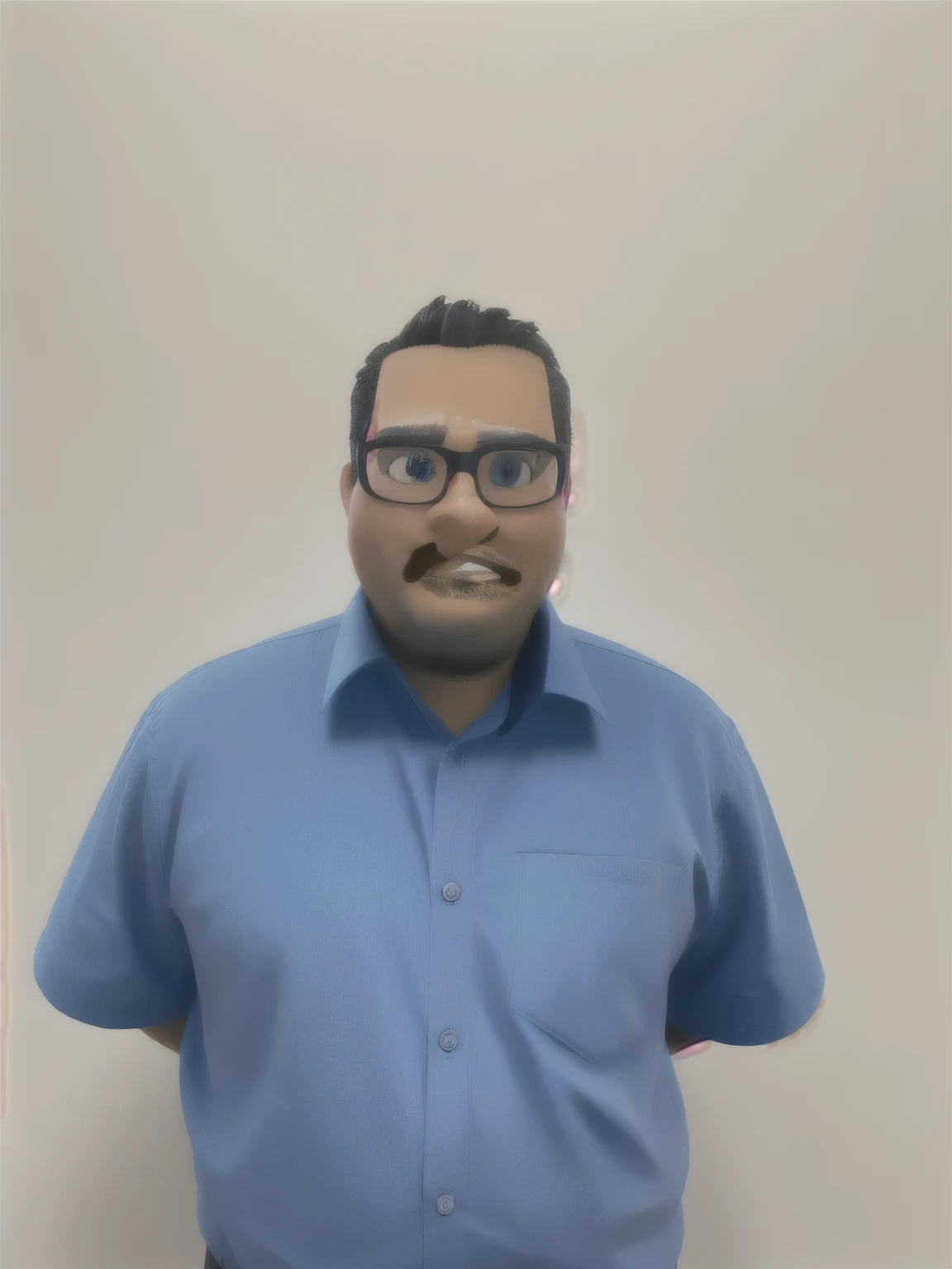 Cartoon character of a man in black glasses and blue shirt, um personagem animado, Caractere estilizado, animation style rendering, 3D estilizado, Arnold Maya rendering, Stylized 3D rendering, toon render screenshot, Personagem 3D, Personagem 3D, Stylized 3D rendering, 3D character rendering, personagem de desenho animado, Personagem de close up, Pose de personagem, (Estilo Pixar) (parte mestre:1.2) (Bokeh) (melhor qualidade) (pele detalhada) (textura detalhada) (8K) (argila) (cinematic lighting) (sharp focus