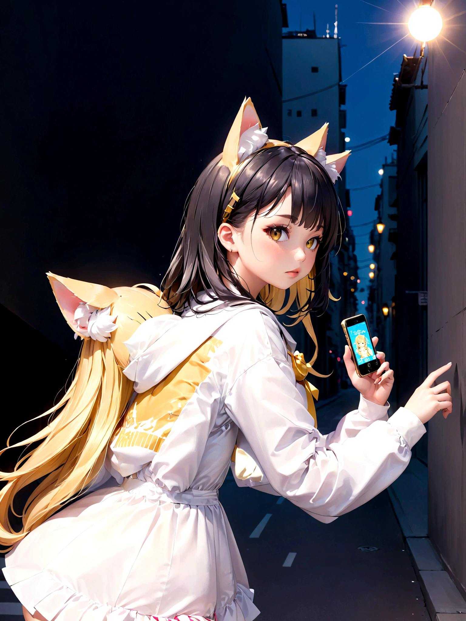 There is a woman taking pictures wearing a costume., Shikamimi, yellow nekomimi, Chiho, sakimichan, Cutcore, The motto is Teshirogi, run, nara michi, kemonomimi, E-girl, E-Women, Sakimi-chan, Shiny gold, Belle Delphine