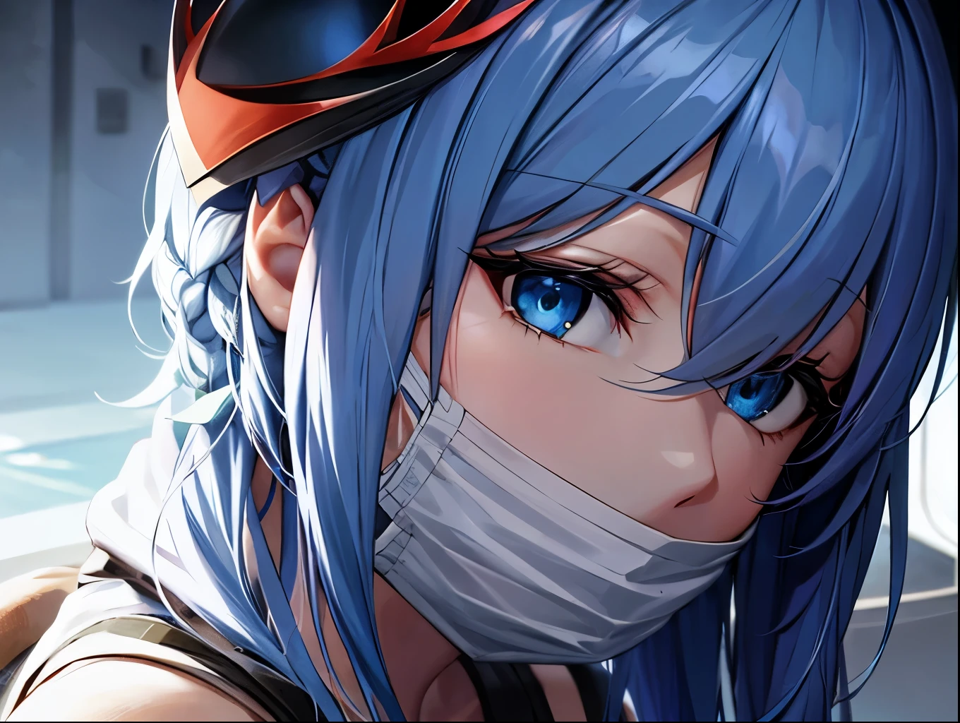 Blue hair shirt with mask and blue eyes